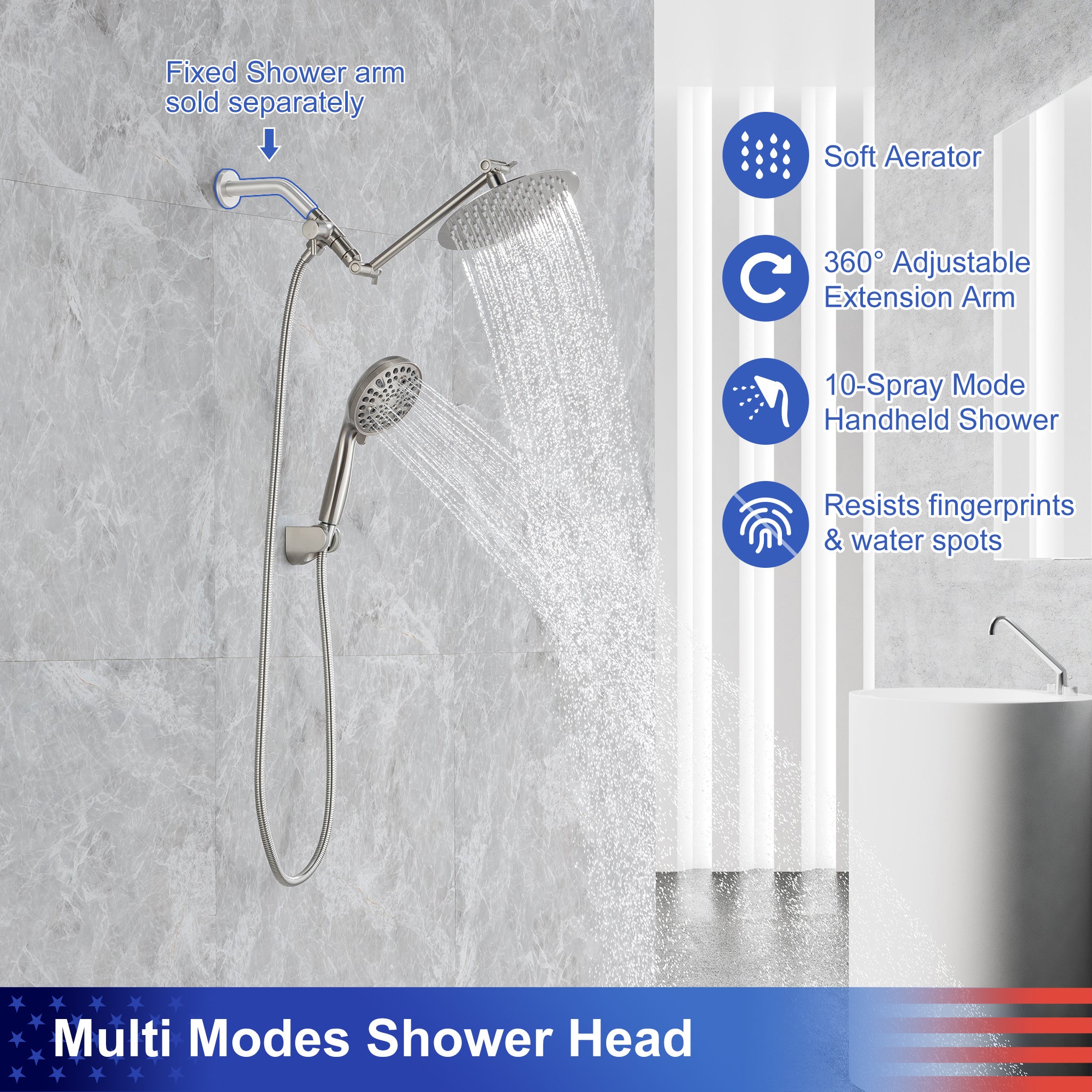 Shower system with Rain Shower Head and Handheld Shower RX2008