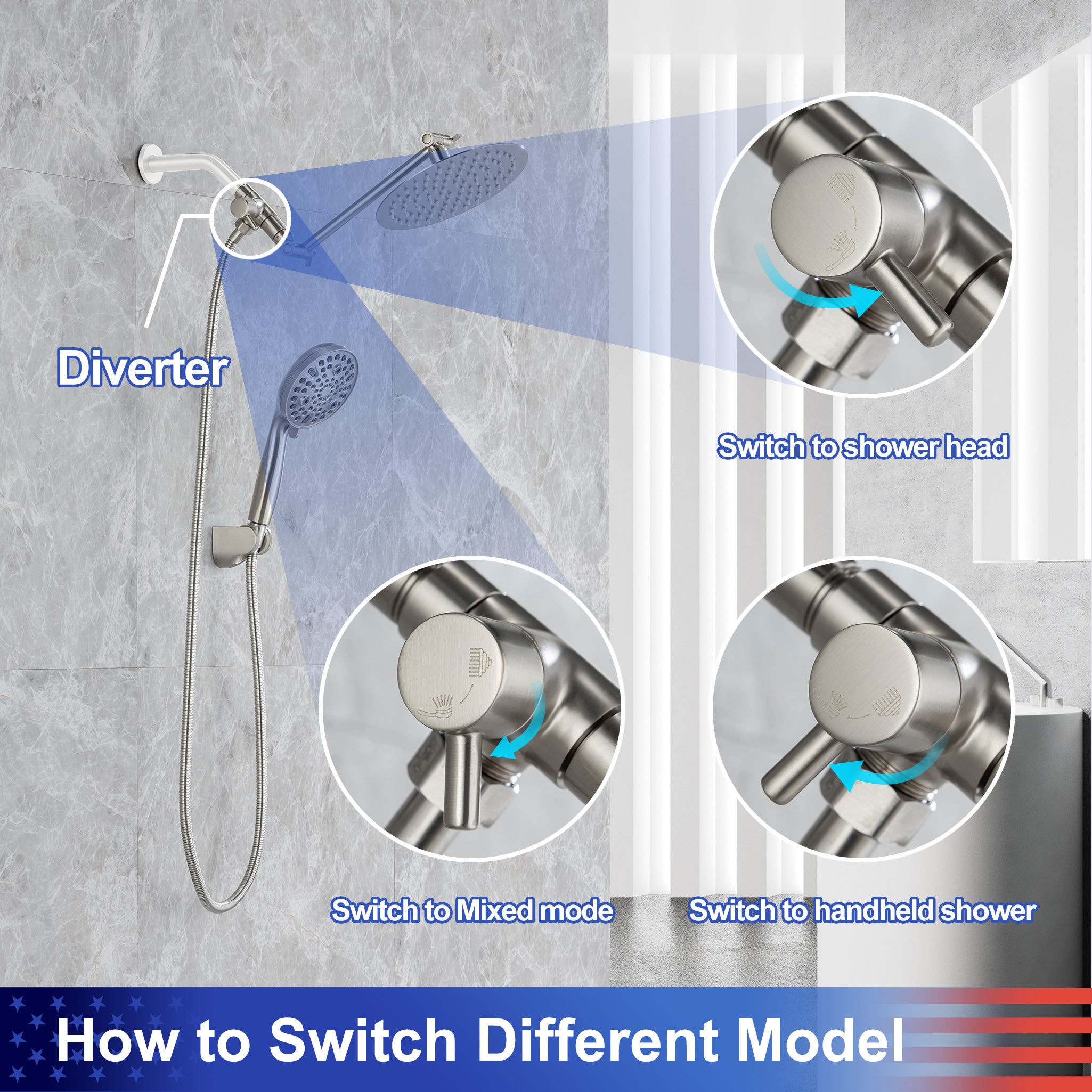 Shower system with Rain Shower Head and Handheld Shower RX2008