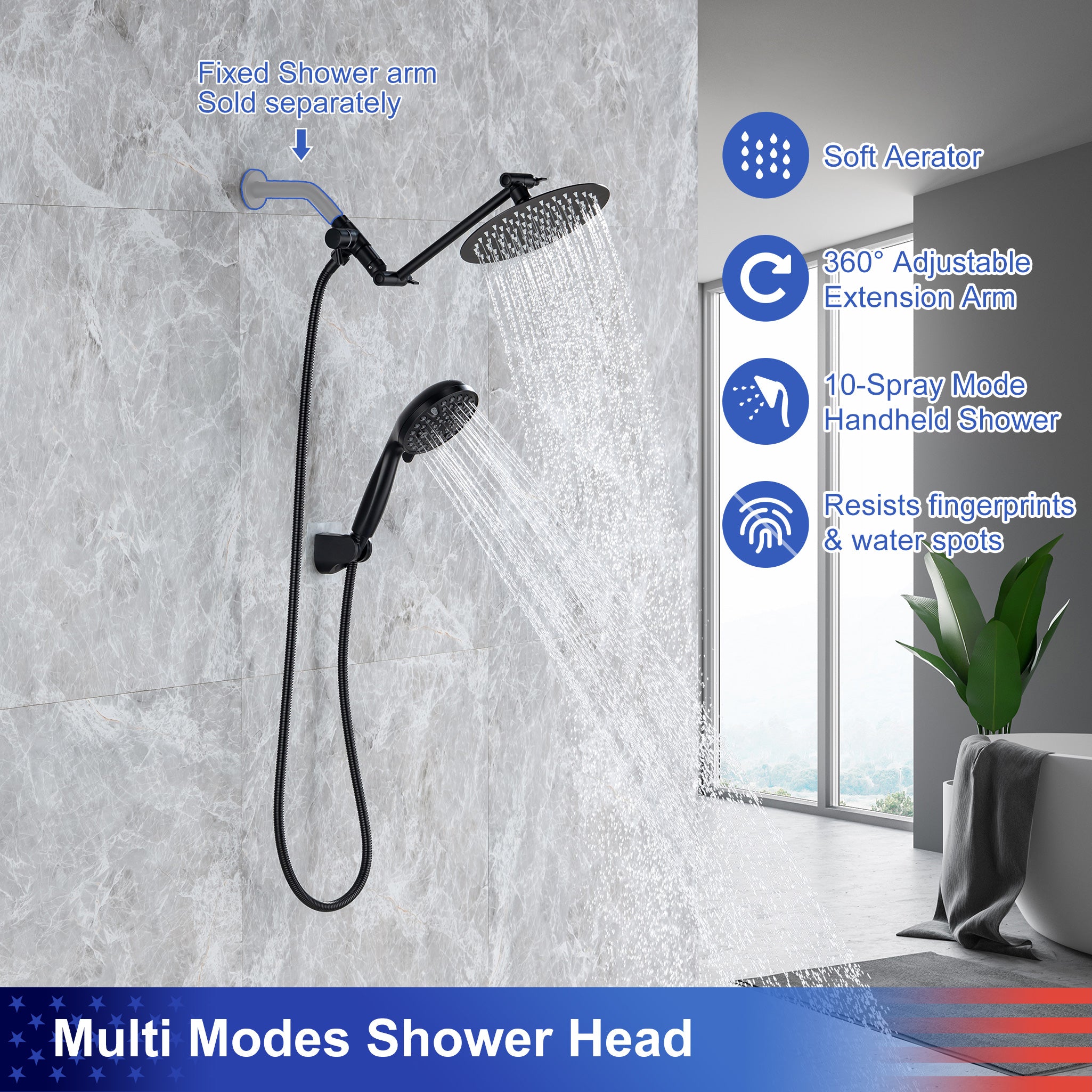 Shower system with Rain Shower Head and Handheld Shower RX2008