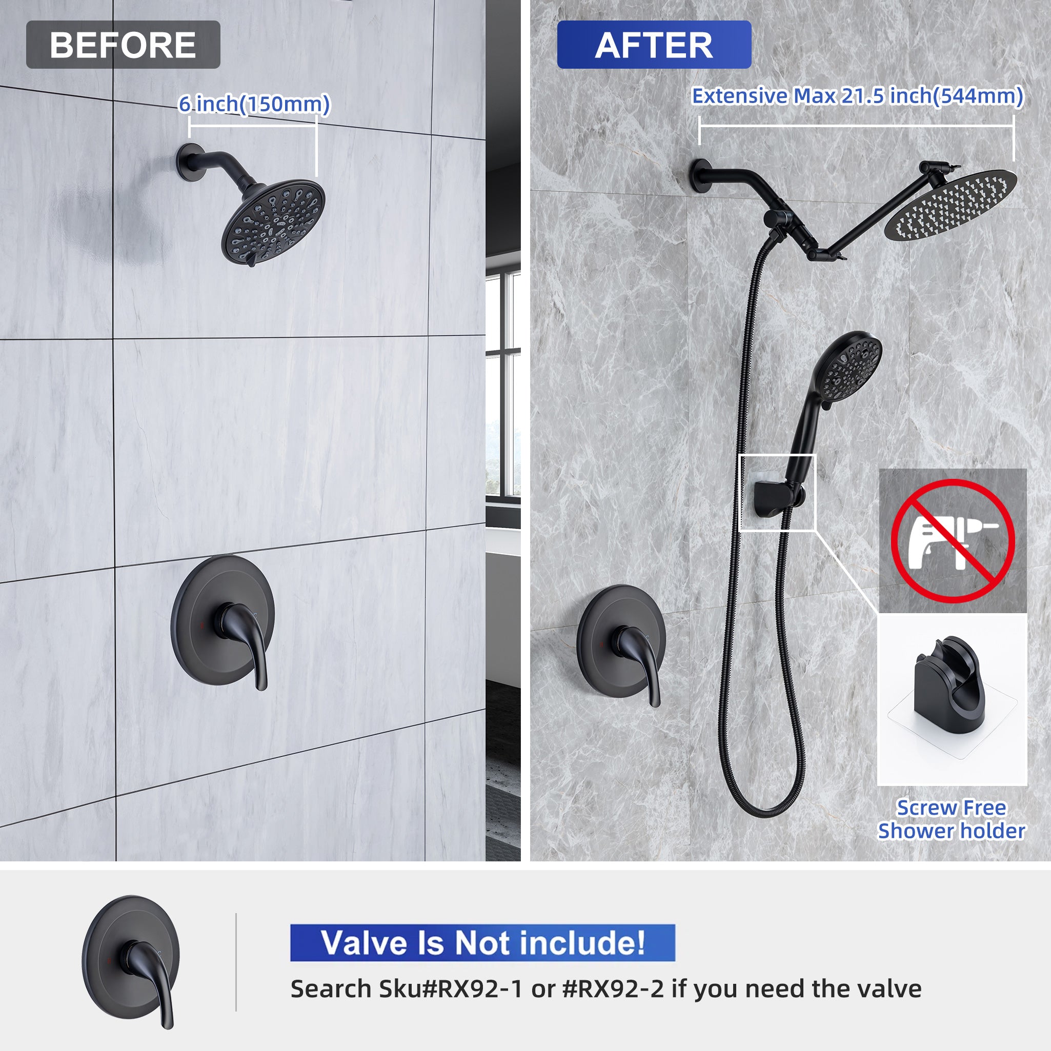 Shower system with Rain Shower Head and Handheld Shower RX2008