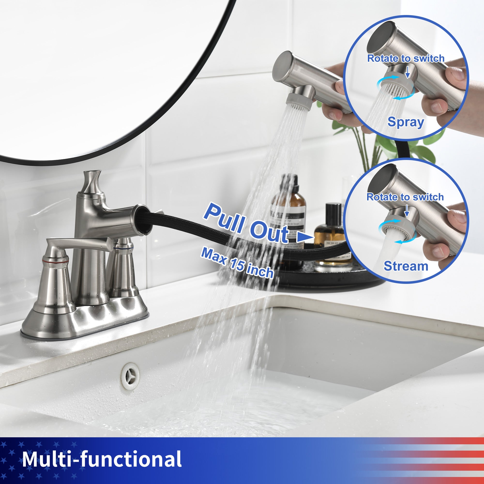 Two-Handle 4" Centerset Pull-Out Bathroom Faucet RX5010