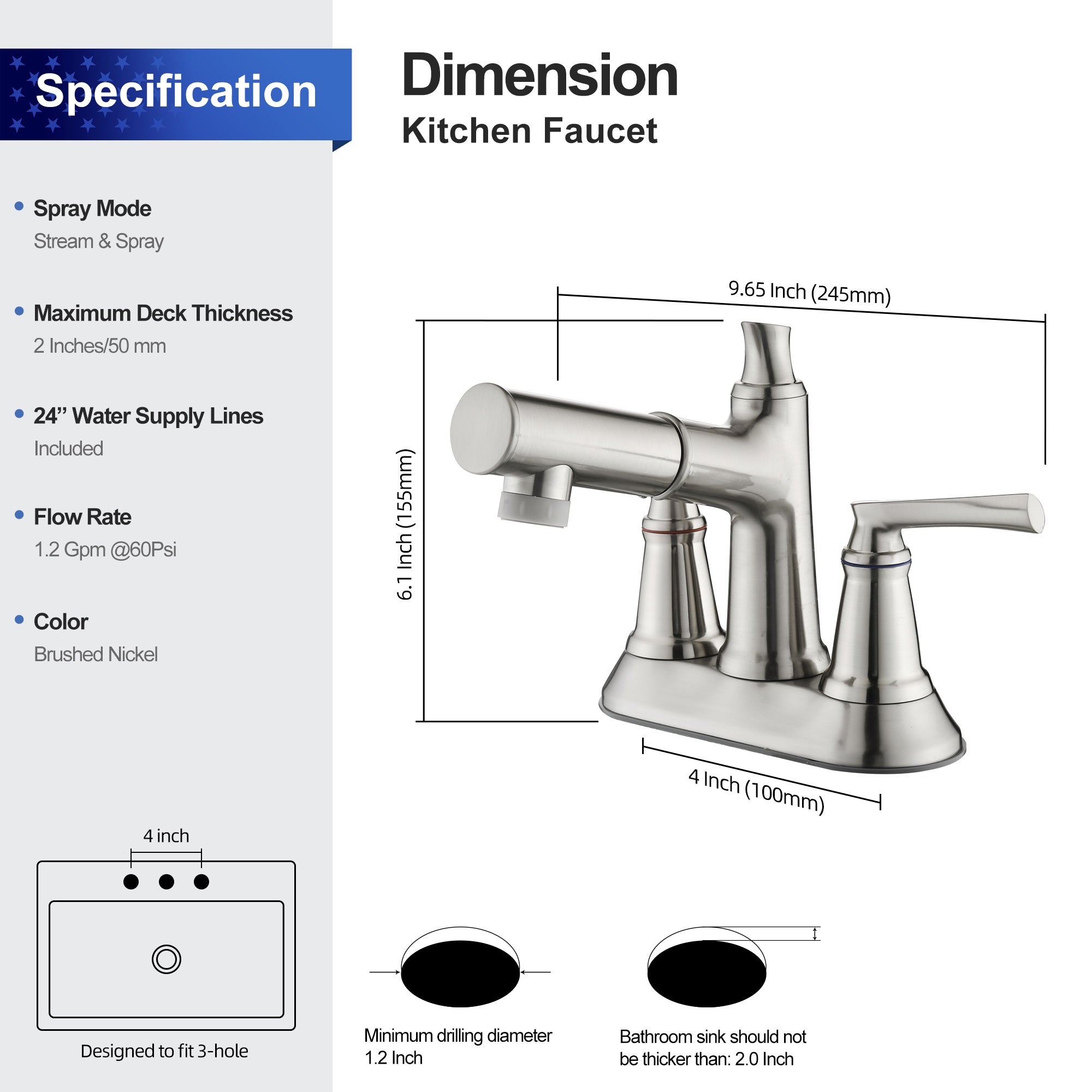 Two-Handle 4" Centerset Pull-Out Bathroom Faucet RX5010