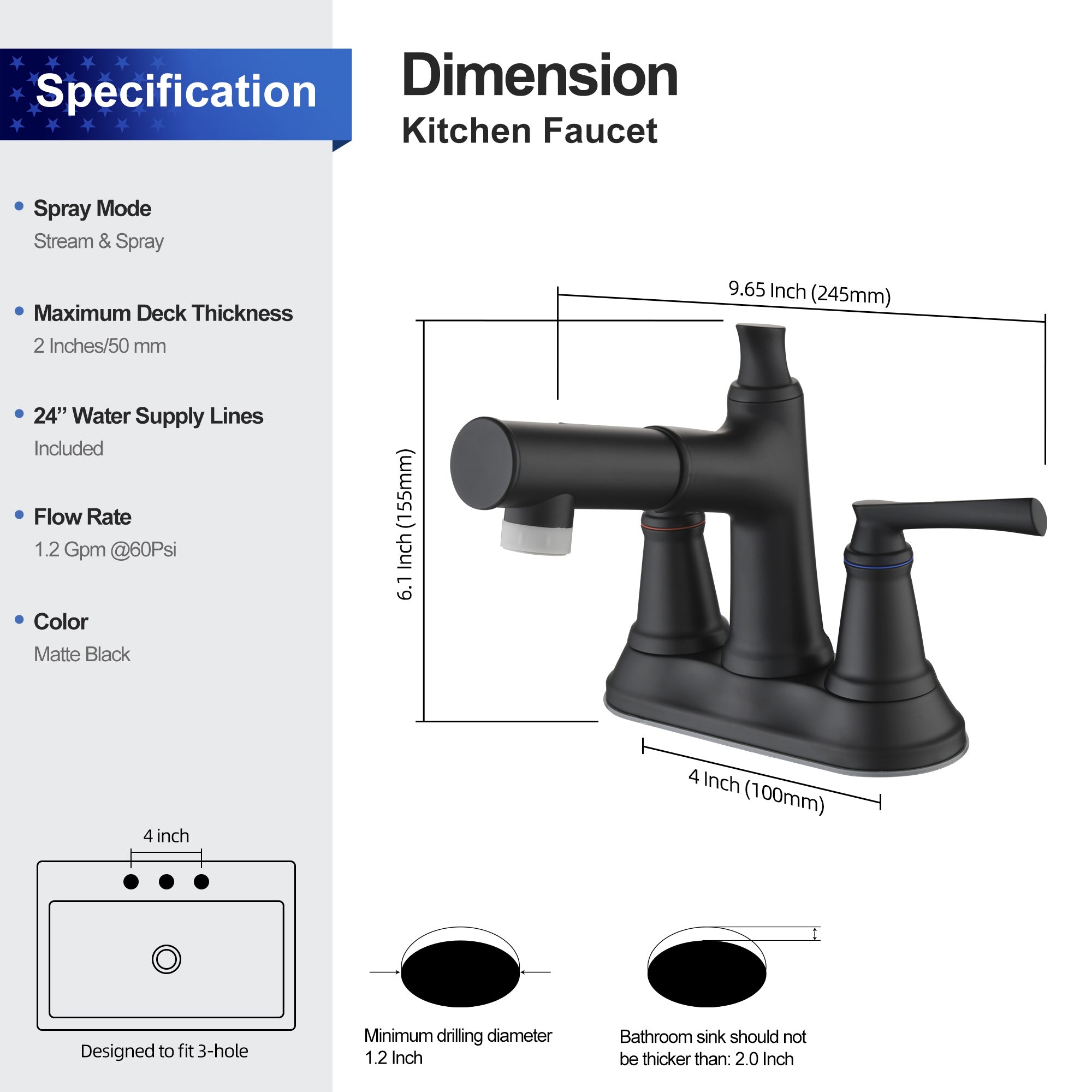 Two-Handle 4" Centerset Pull-Out Bathroom Faucet RX5010