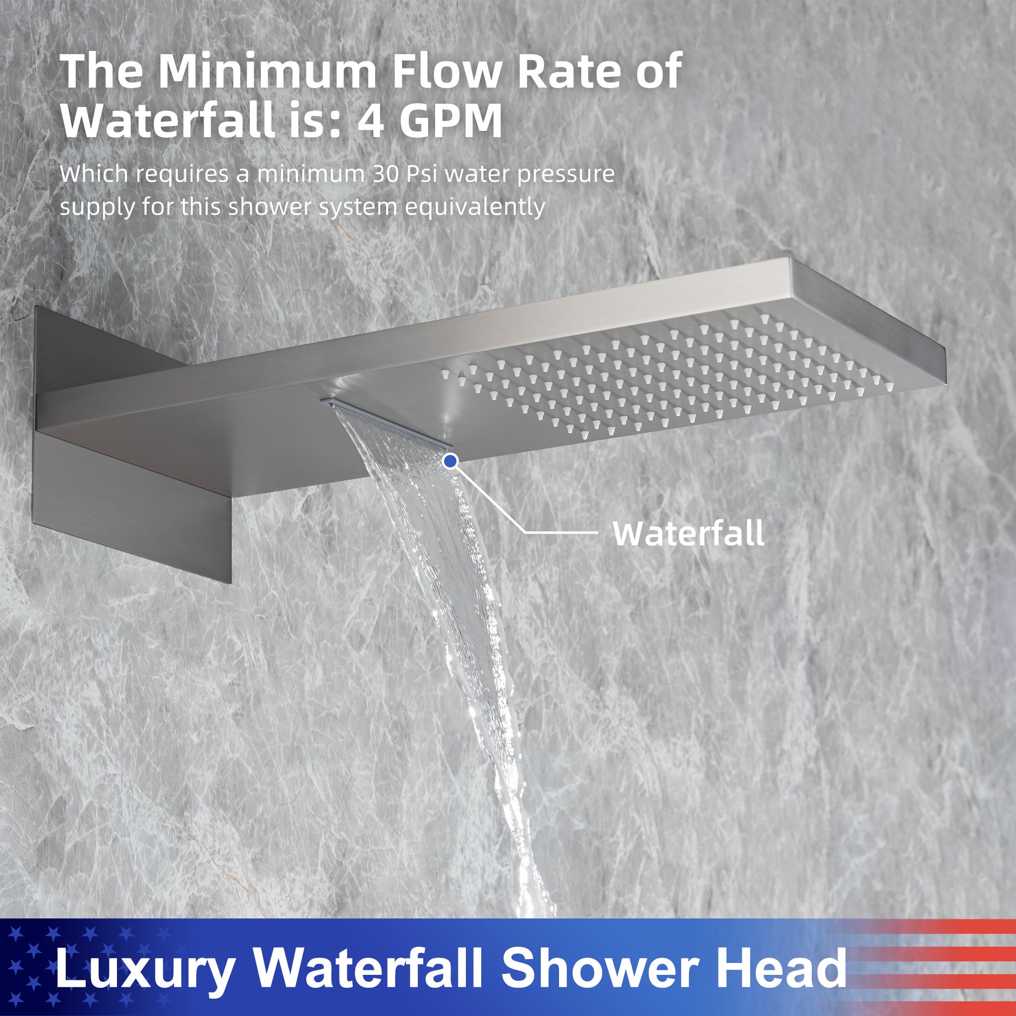 21.5"L Shower Head 3-way Wall-Mount Rectangle Shower Faucet with Rough-in Valve RX93108