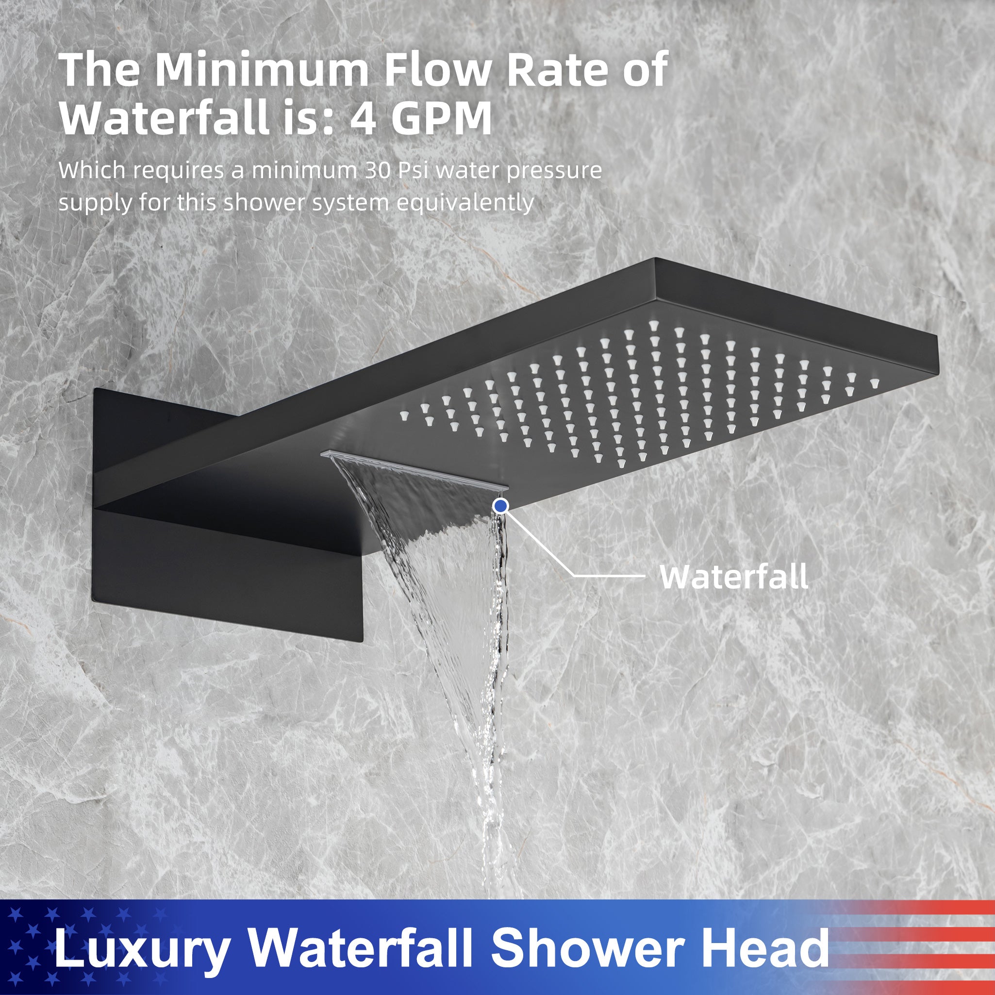 21.5"L Shower Head 3-way Wall-Mount Rectangle Shower Faucet with Rough-in Valve RX93108