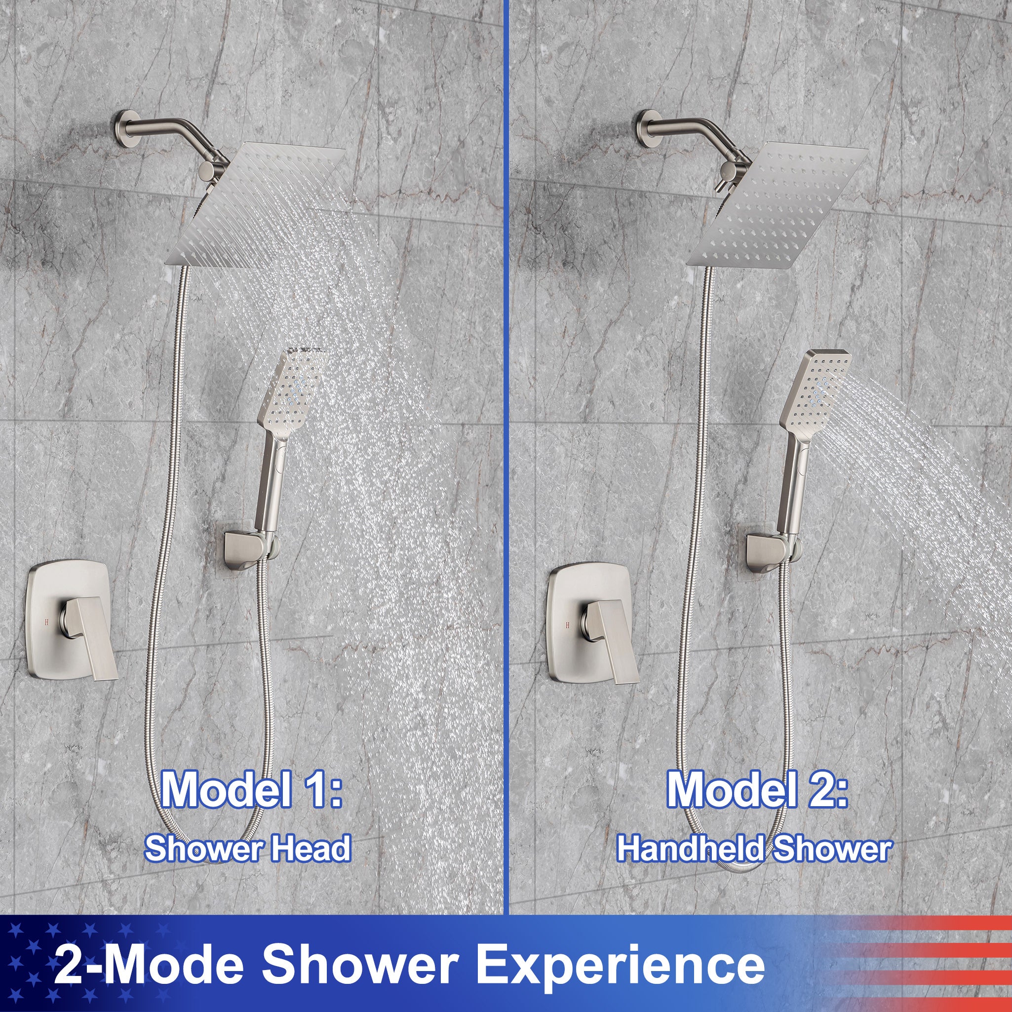 8" Shower Head 2-way Wall-Mount Square Shower Faucet with Rough-in Valve RX94202