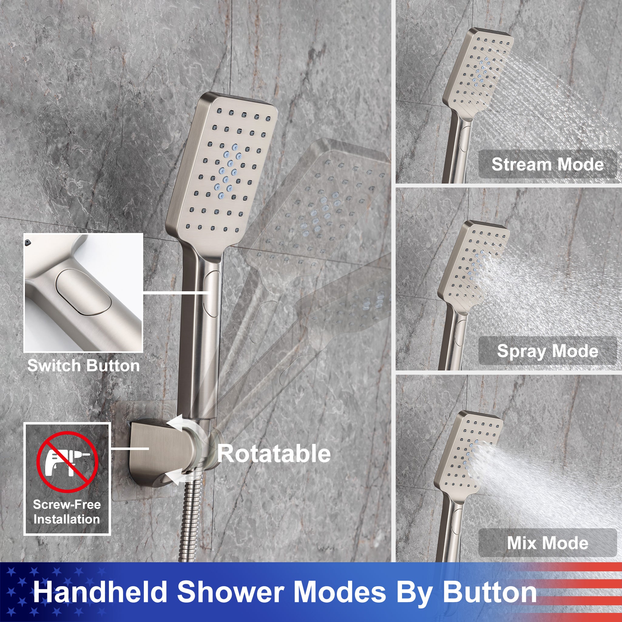 8" Shower Head 2-way Wall-Mount Square Shower Faucet with Rough-in Valve RX94202