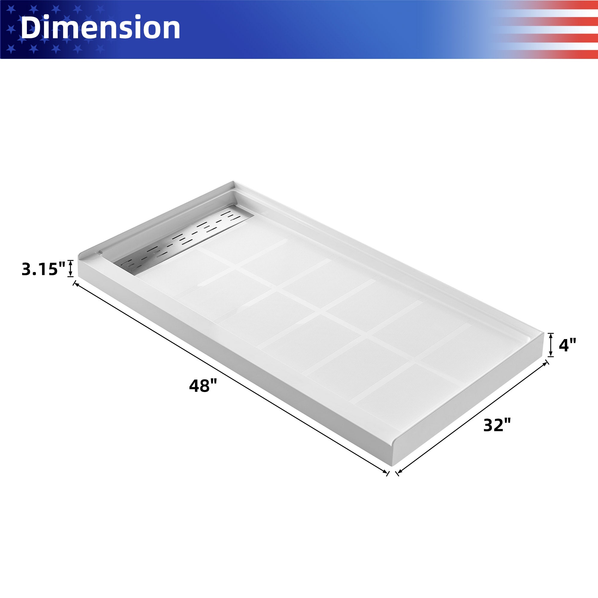 Single Threshold Shower Pan Base with Drain Assembly and Drain Cover Included, Non-Slip design RX-B01