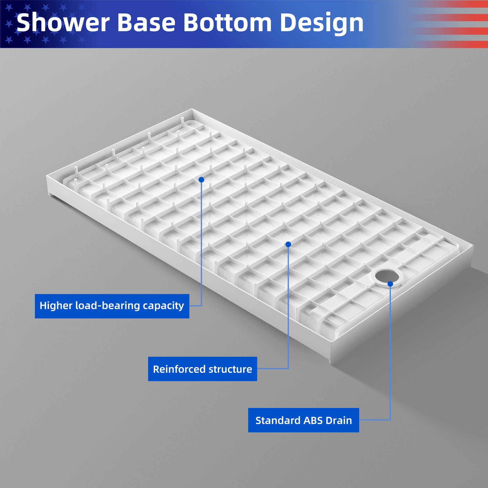 Single Threshold Shower Pan Base with Drain Assembly and Drain Cover Included, Non-Slip design RX-B01