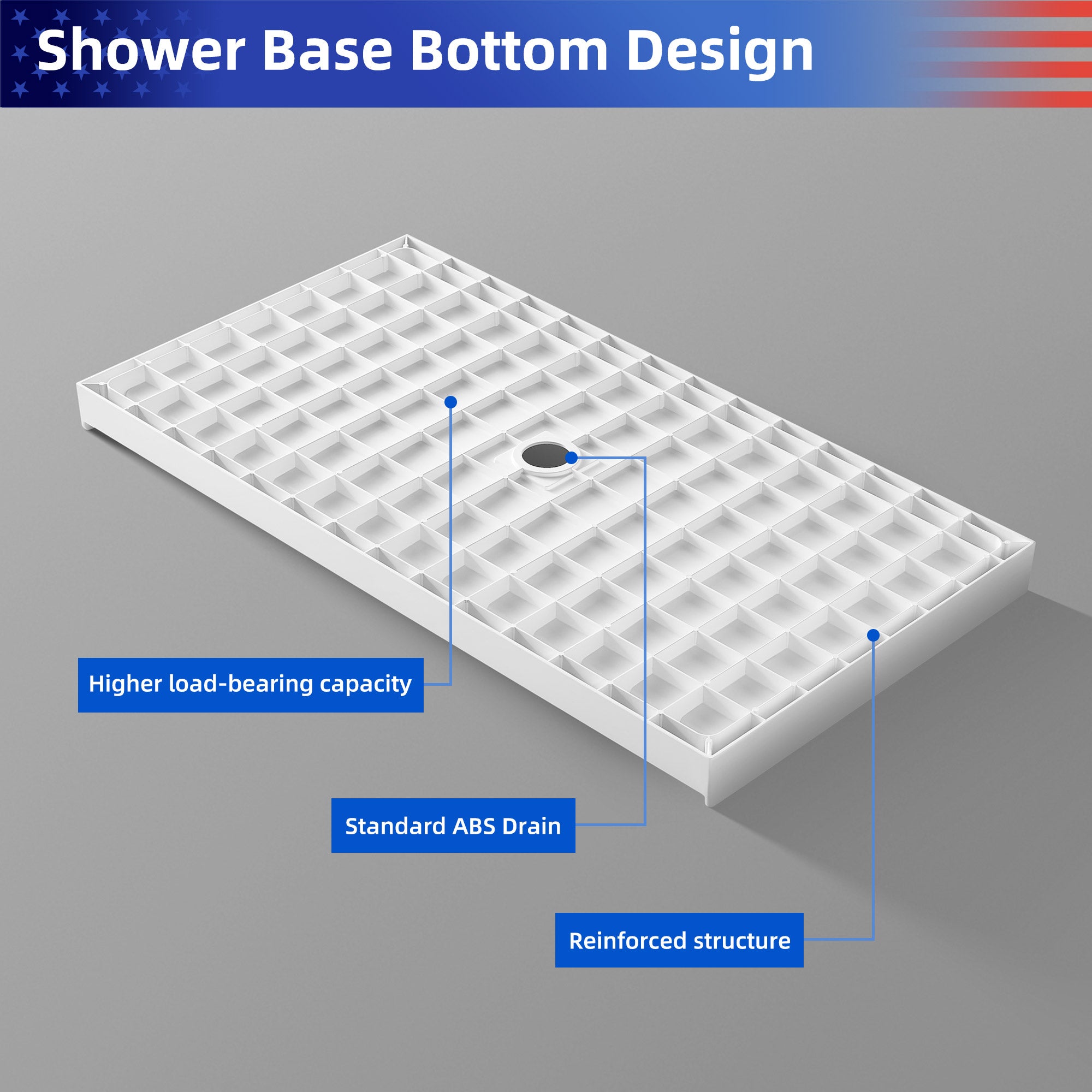 Single Threshold Shower Pan Base with Center Drain Assembly and Drain Cover Included, Non-Slip design RX-B02