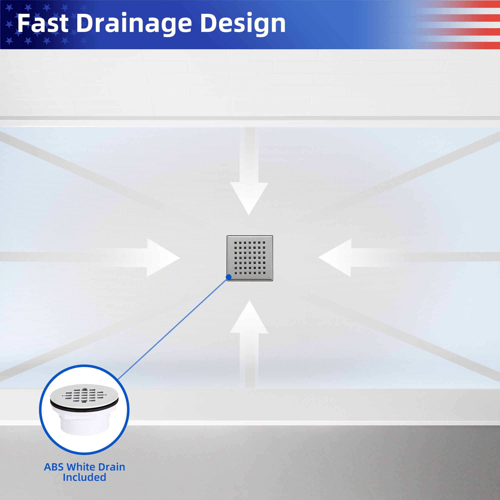 Single Threshold Shower Pan Base with Center Drain Assembly and Drain Cover Included, Non-Slip design RX-B02