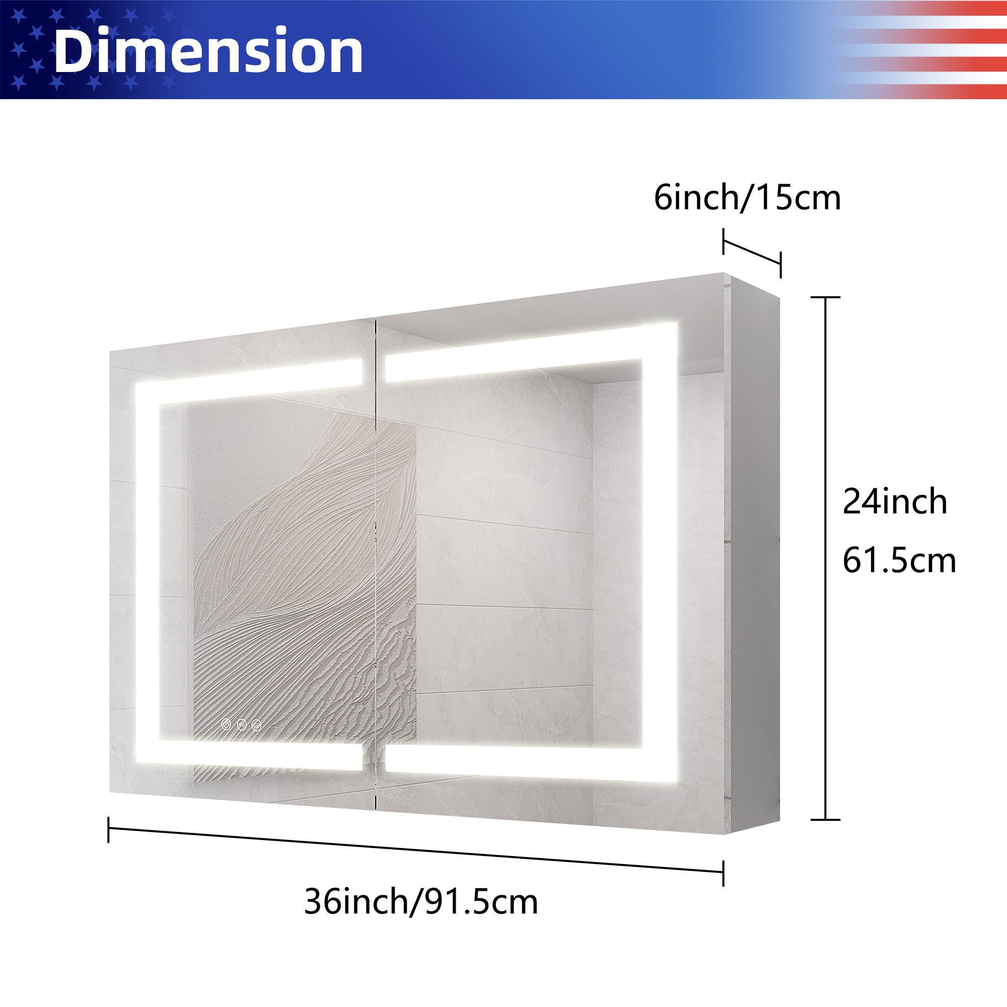 36 in W. x 24 in H. LED Lighting Surface Mount Medicine Cabinet with Mirror Defogger and 2 Adjustable shelves RX-MC01-2436