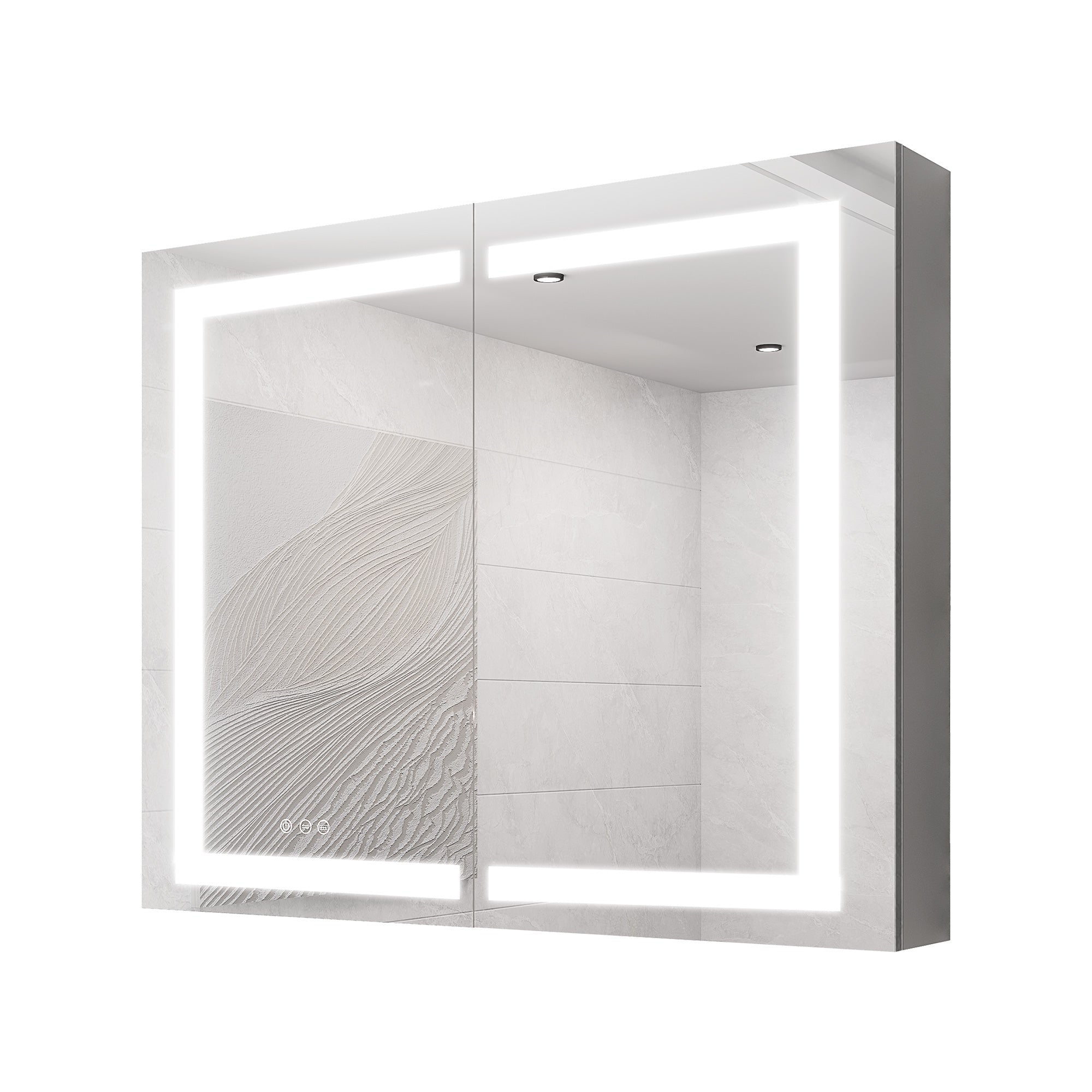 36 in W. x 30 in H. LED Lighting Recessed or Surface Mount Medicine Cabinet with Mirror Defogger and 3 Adjustable shelves RX-MC02-3036