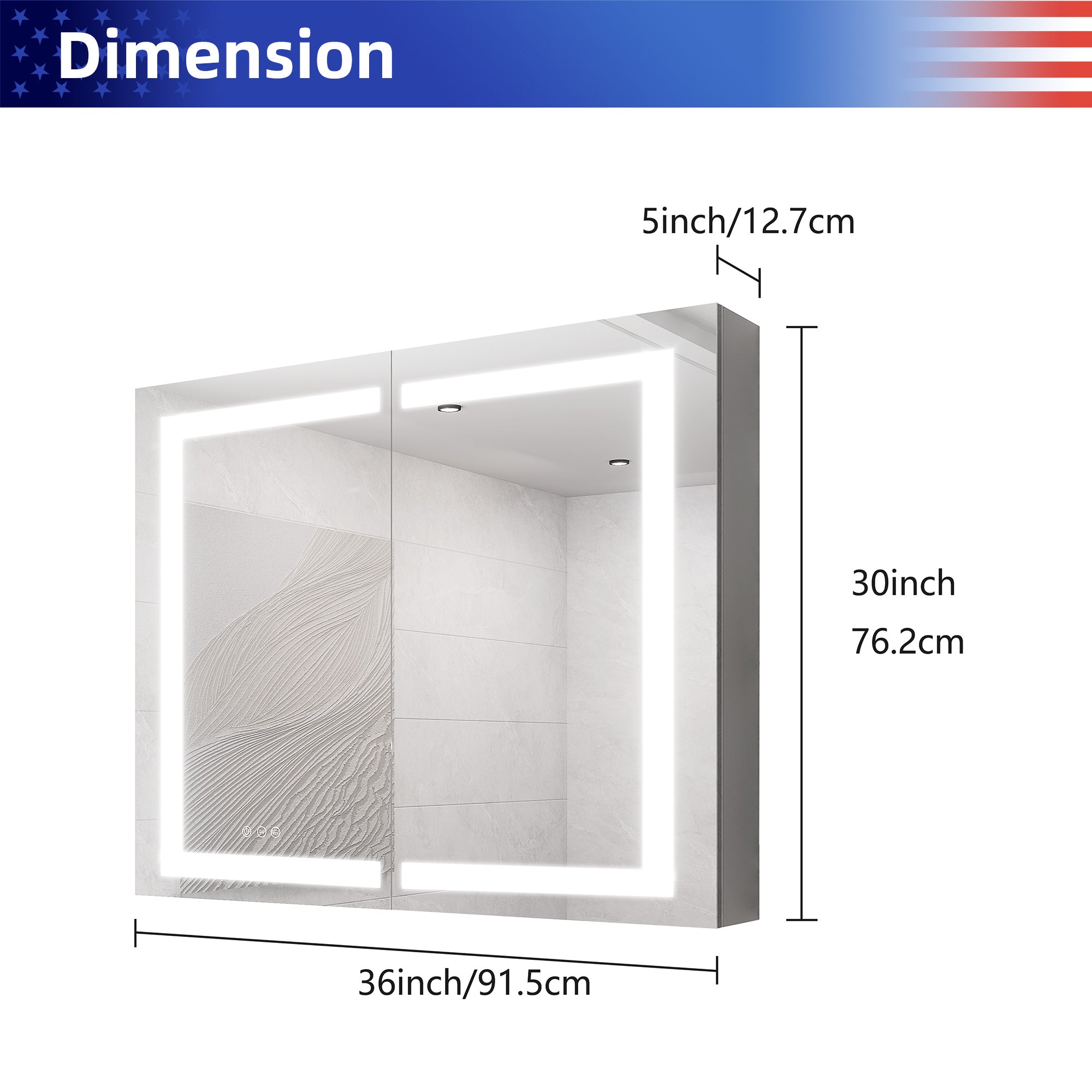 36 in W. x 30 in H. LED Lighting Recessed or Surface Mount Medicine Cabinet with Mirror Defogger and 3 Adjustable shelves RX-MC02-3036