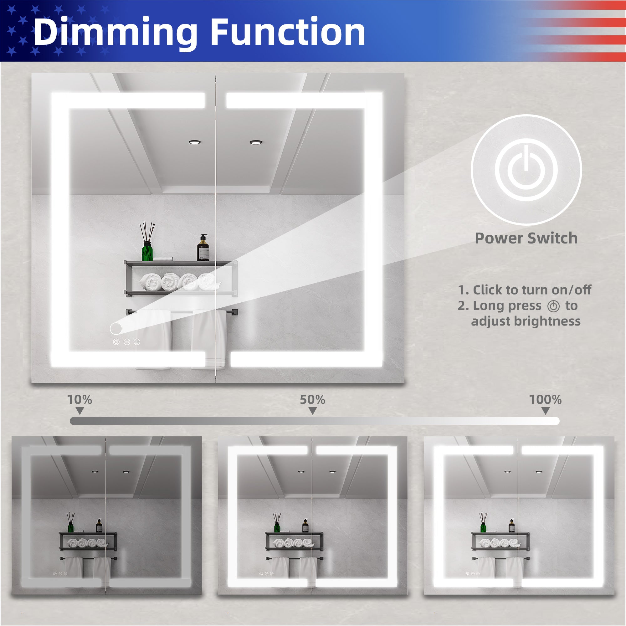 36 in W. x 30 in H. LED Lighting Recessed or Surface Mount Medicine Cabinet with Mirror Defogger and 3 Adjustable shelves RX-MC02-3036