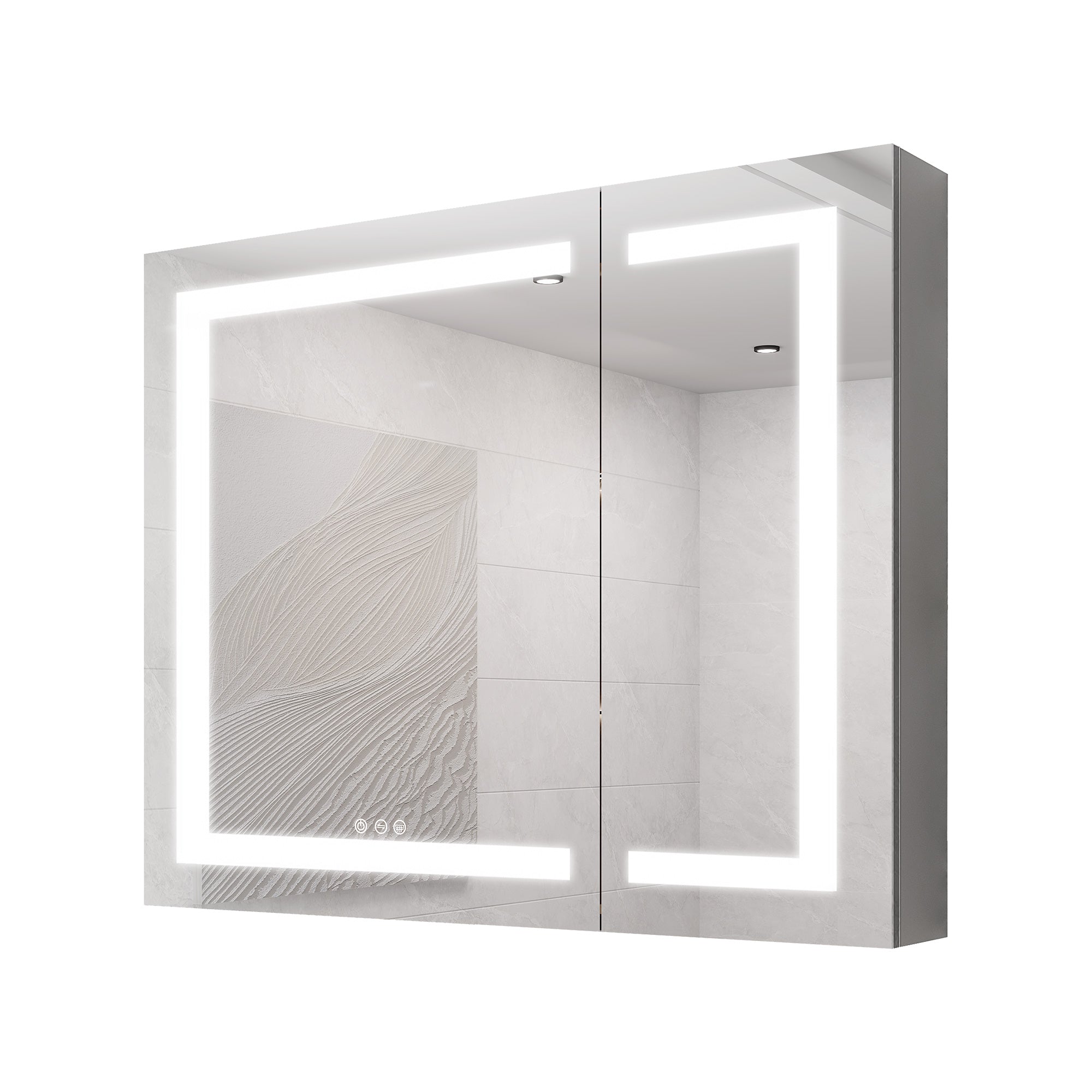 36 in W. x 30 in H. LED Lighting Recessed or Surface Mount Medicine Cabinet with Mirror Defogger and 3 Adjustable shelves RX-MC03-3036