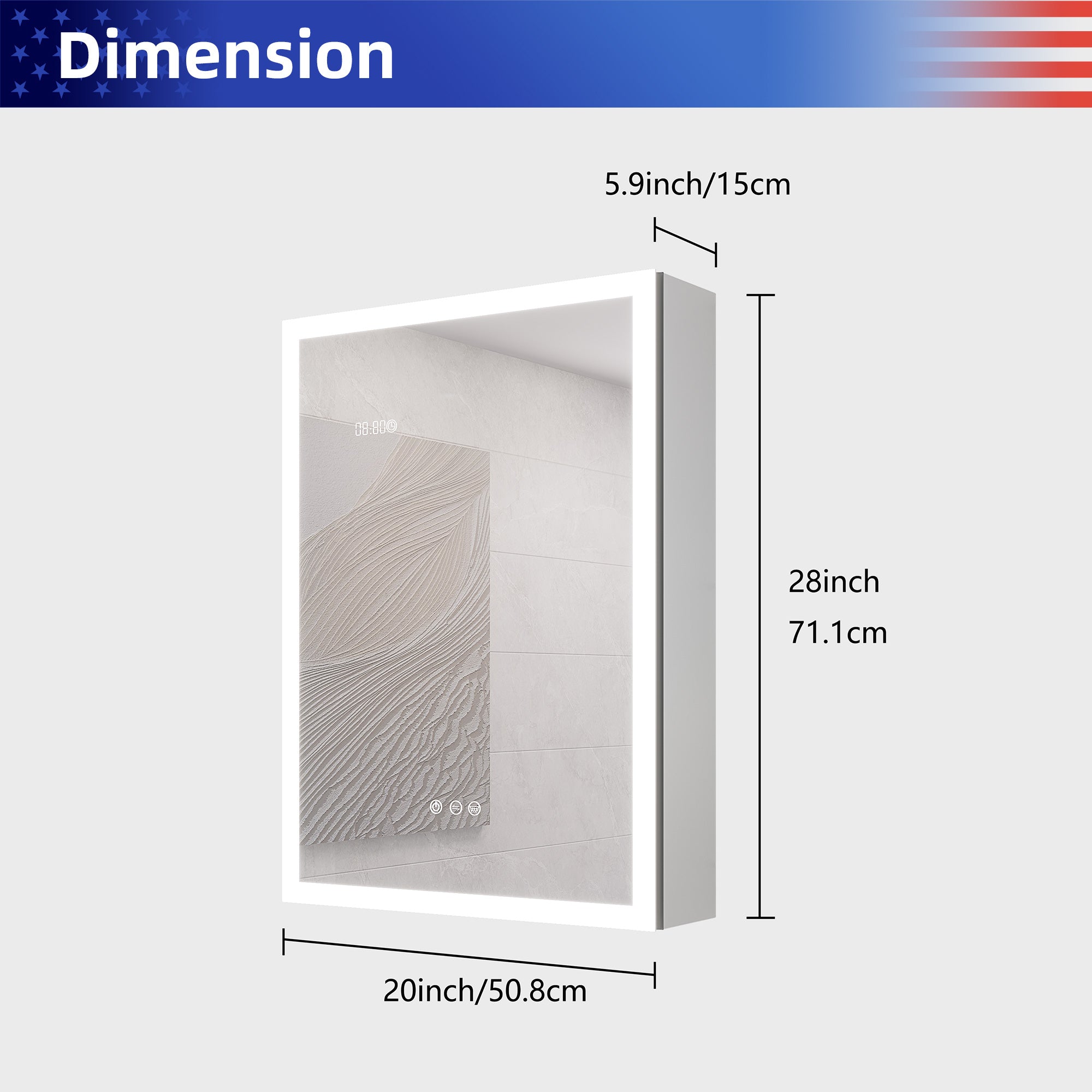 20 in W. x 28 in H. LED Lighting Surface Mount Medicine Cabinet with Mirror Defogger and 2 Adjustable shelves RX-MC04-2820