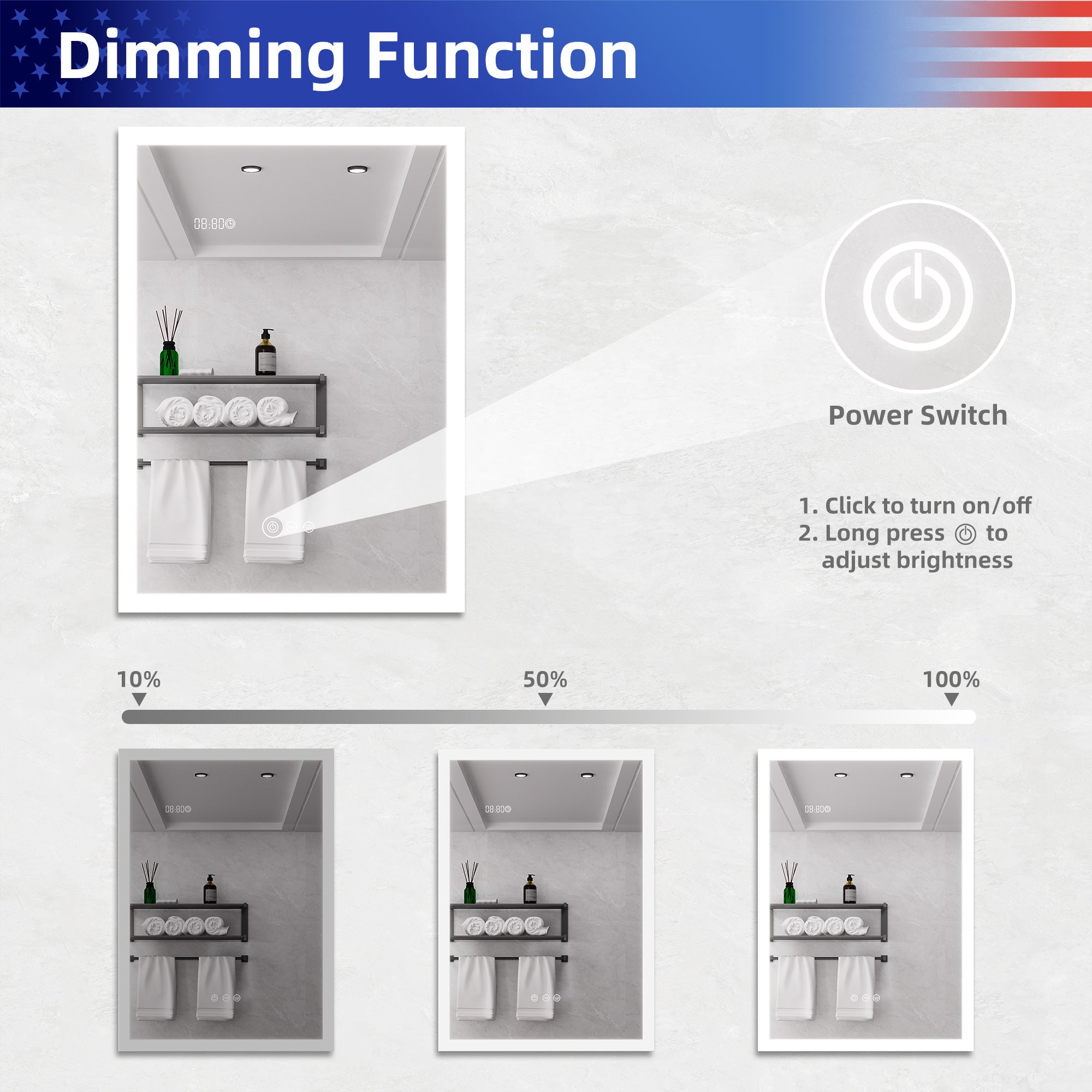 20 in W. x 28 in H. LED Lighting Surface Mount Medicine Cabinet with Mirror Defogger and 2 Adjustable shelves RX-MC04-2820