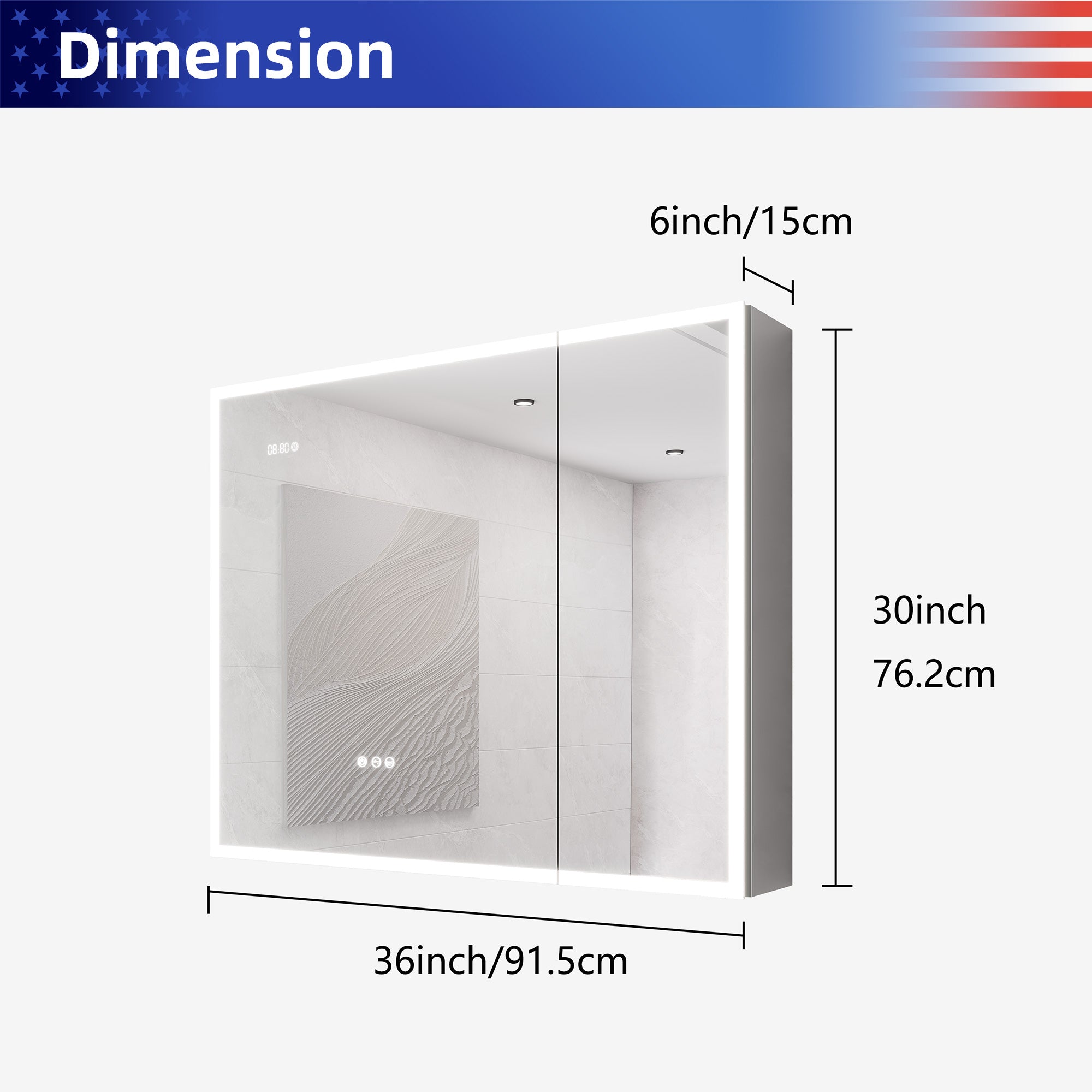 36 in W. x 30 in H. LED Lighting Surface Mount Medicine Cabinet with Mirror Defogger and 2 Adjustable shelves RX-MC05-3036