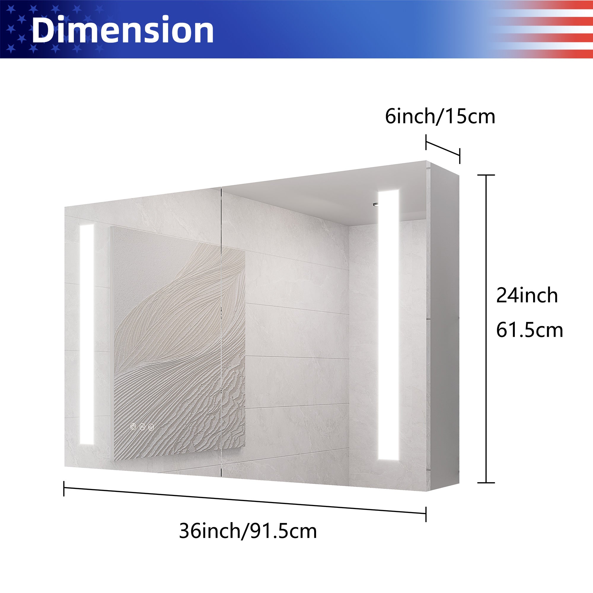 36 in W. x 24 in H. LED Lighting Surface Mount Medicine Cabinet with Mirror Defogger and 2 Adjustable shelves RX-MC06-2436