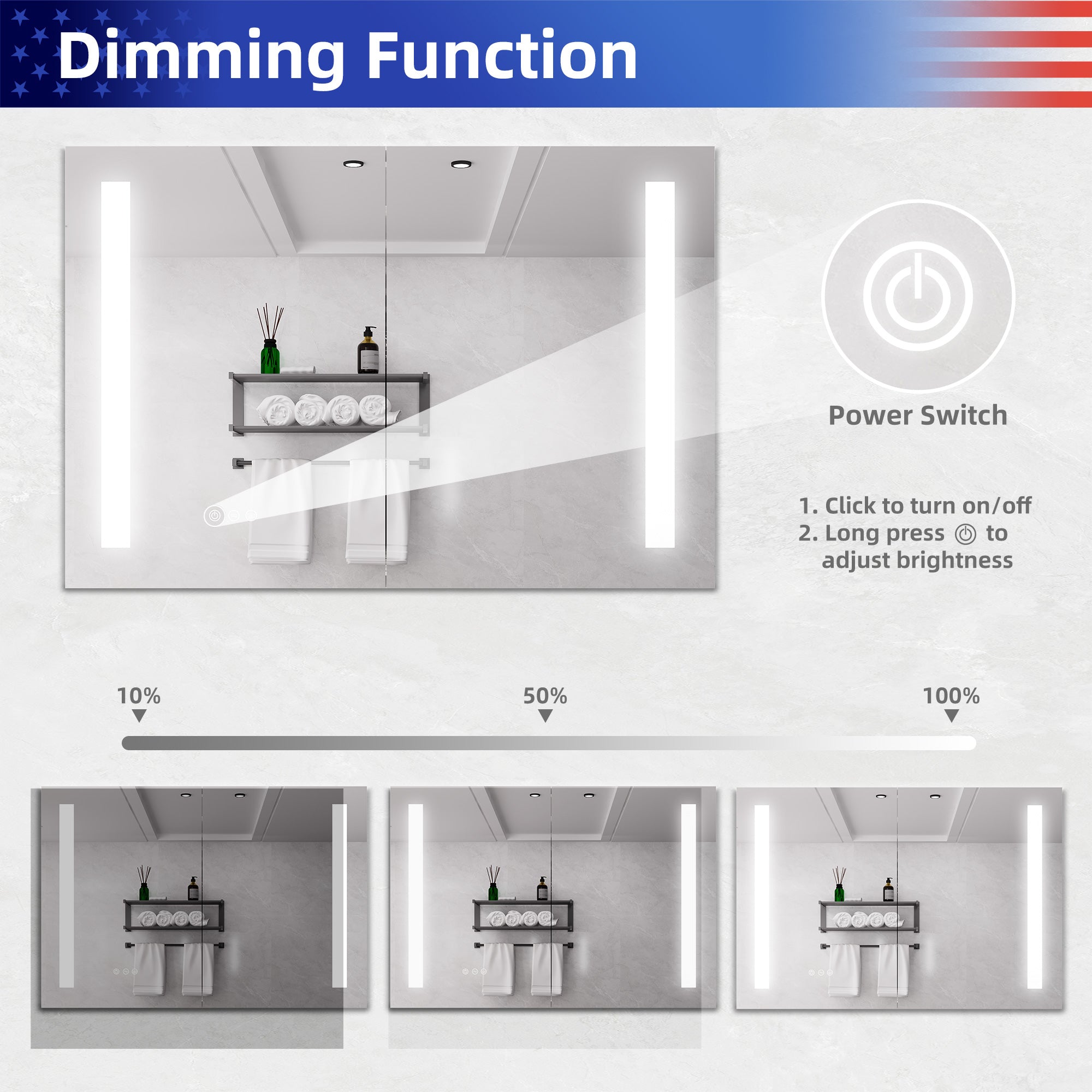 36 in W. x 24 in H. LED Lighting Surface Mount Medicine Cabinet with Mirror Defogger and 2 Adjustable shelves RX-MC06-2436