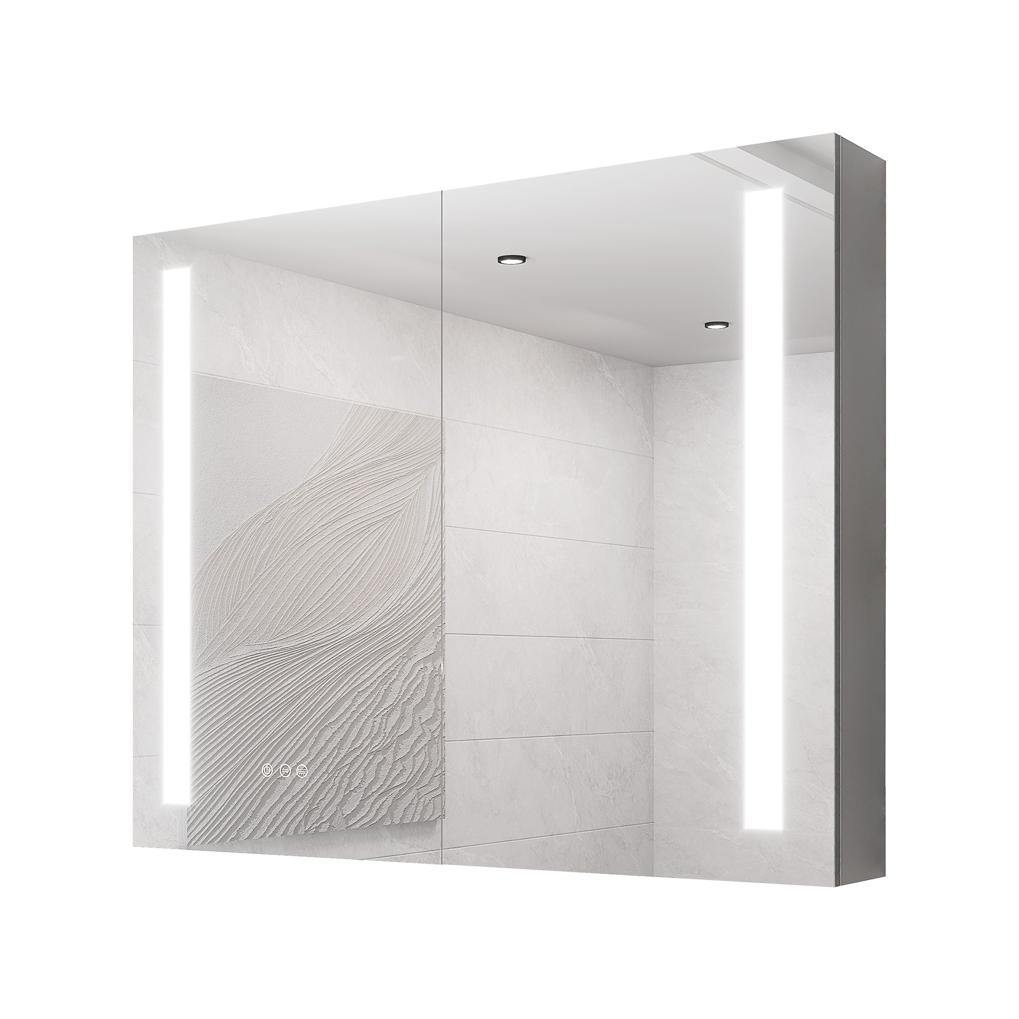 36 in W. x 30 in H. LED Lighting Recessed or Surface Mount Medicine Cabinet with Mirror Defogger and 3 Adjustable shelves RX-MC07-3036