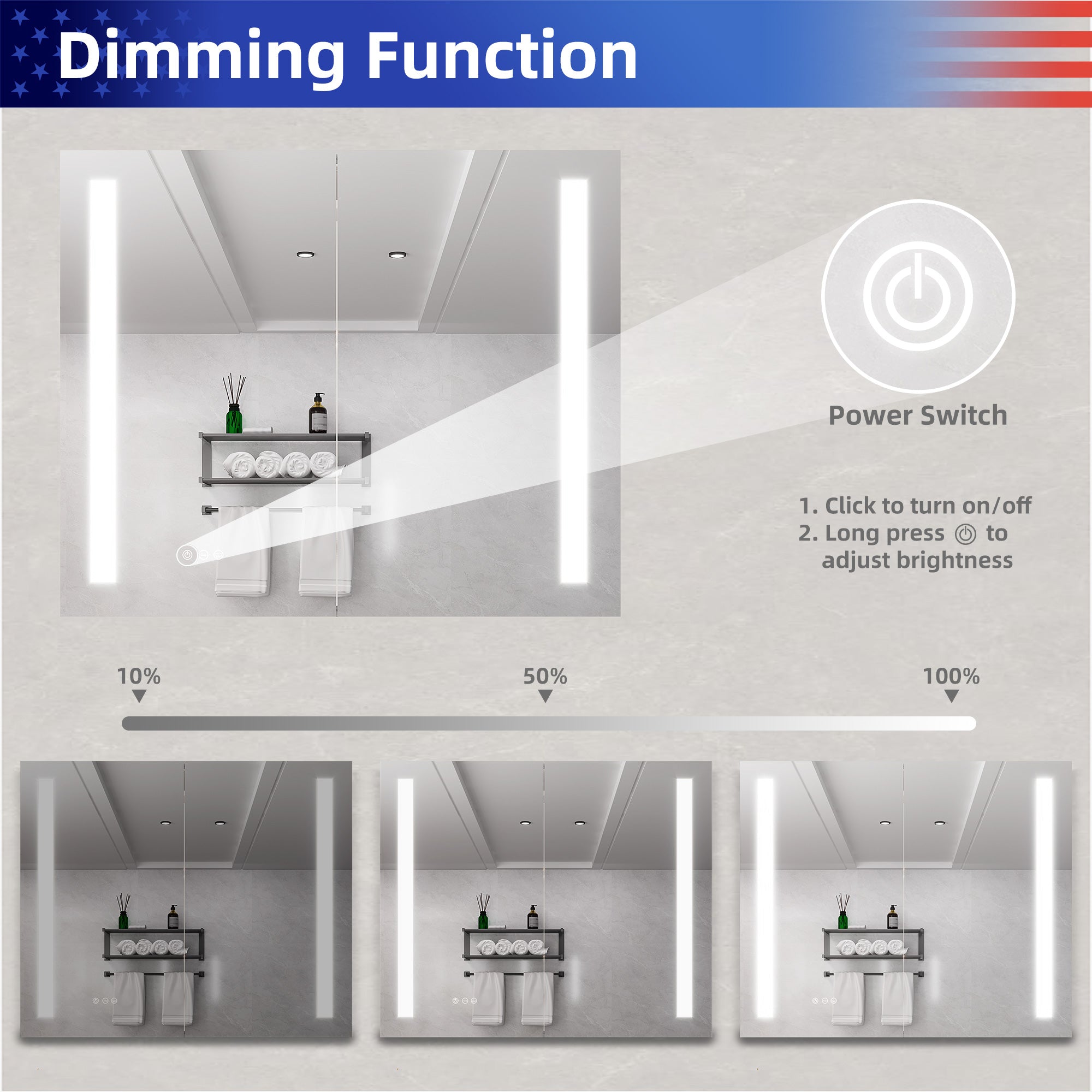 36 in W. x 30 in H. LED Lighting Recessed or Surface Mount Medicine Cabinet with Mirror Defogger and 3 Adjustable shelves RX-MC07-3036