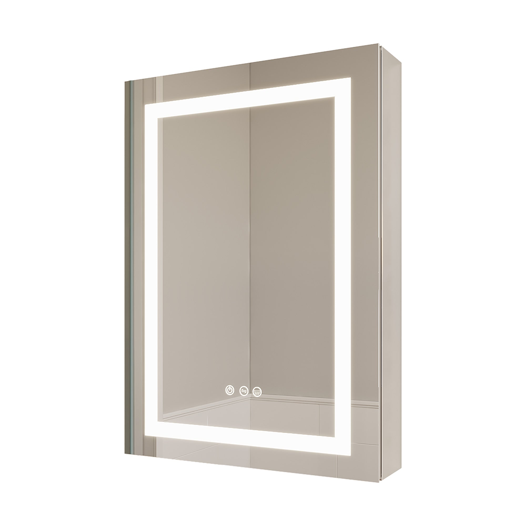 20 in W. x 26 in H. LED Lighting Recessed or Surface Mount Medicine Cabinet with Mirror Defogger and 2 Adjustable shelves RX-MC08-2620L