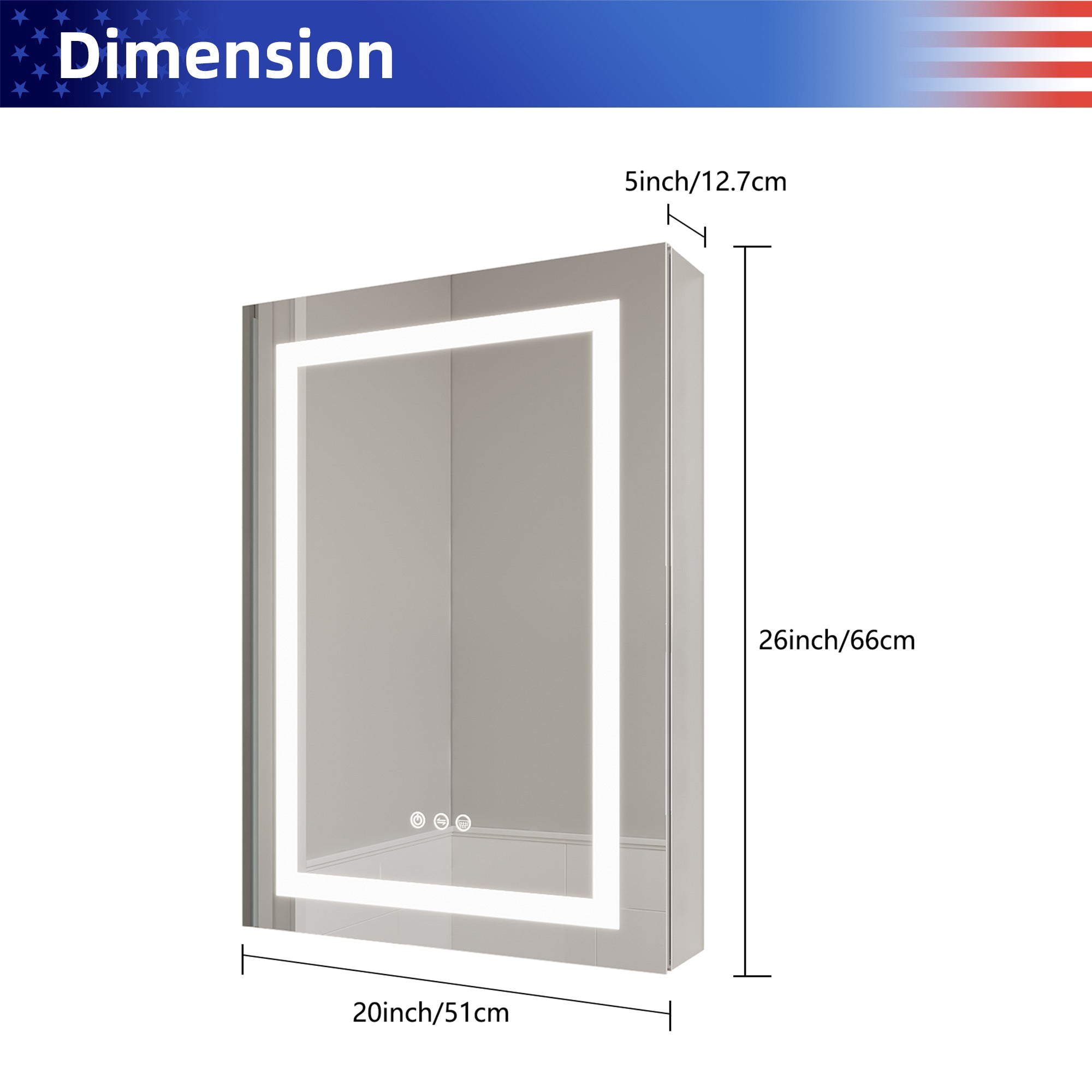 20 in W. x 26 in H. LED Lighting Recessed or Surface Mount Medicine Cabinet with Mirror Defogger and 2 Adjustable shelves RX-MC08-2620L