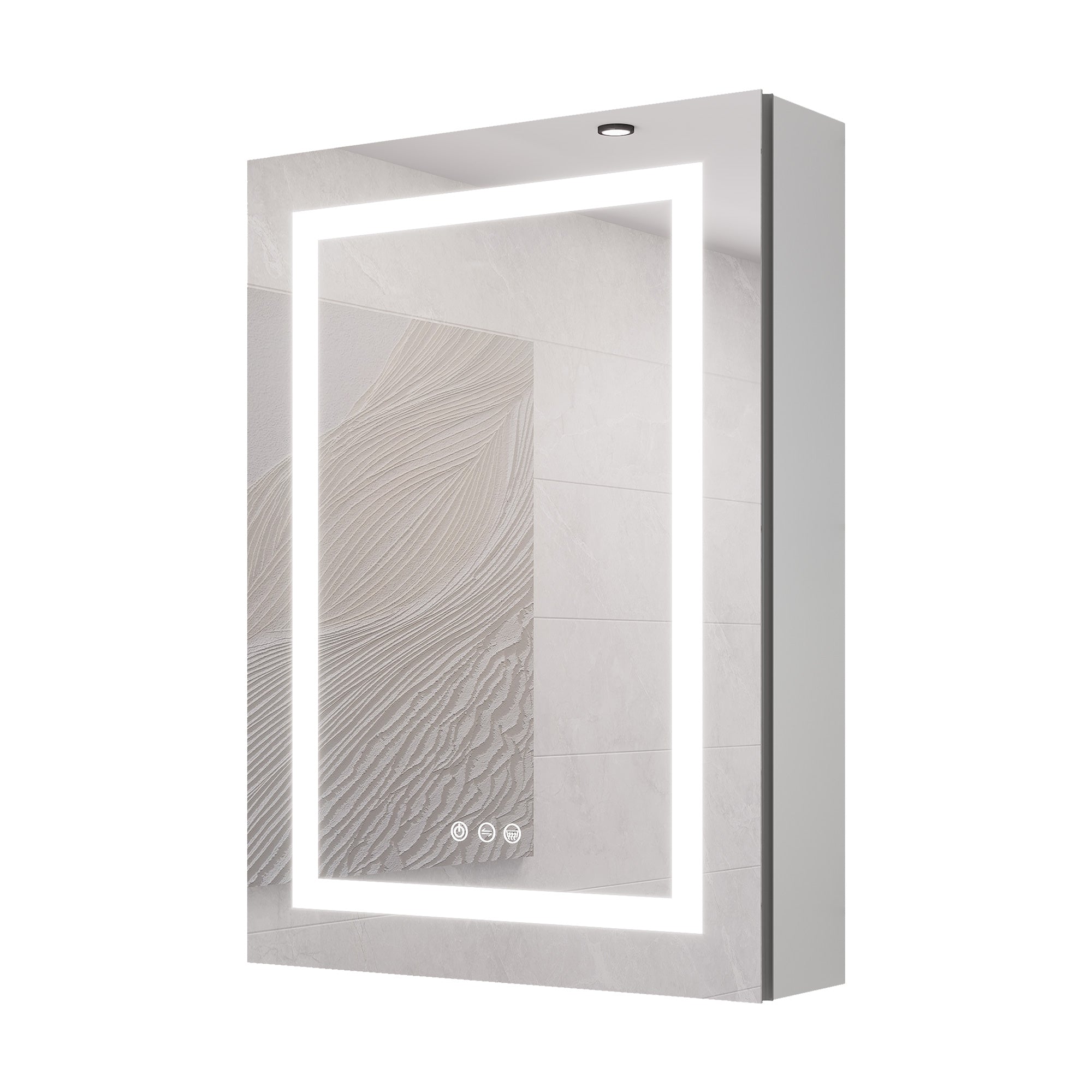 20 in W. x 28 in H. LED Lighting Surface Mount Medicine Cabinet with Mirror Defogger and 2 Adjustable shelves RX-MC09-2820