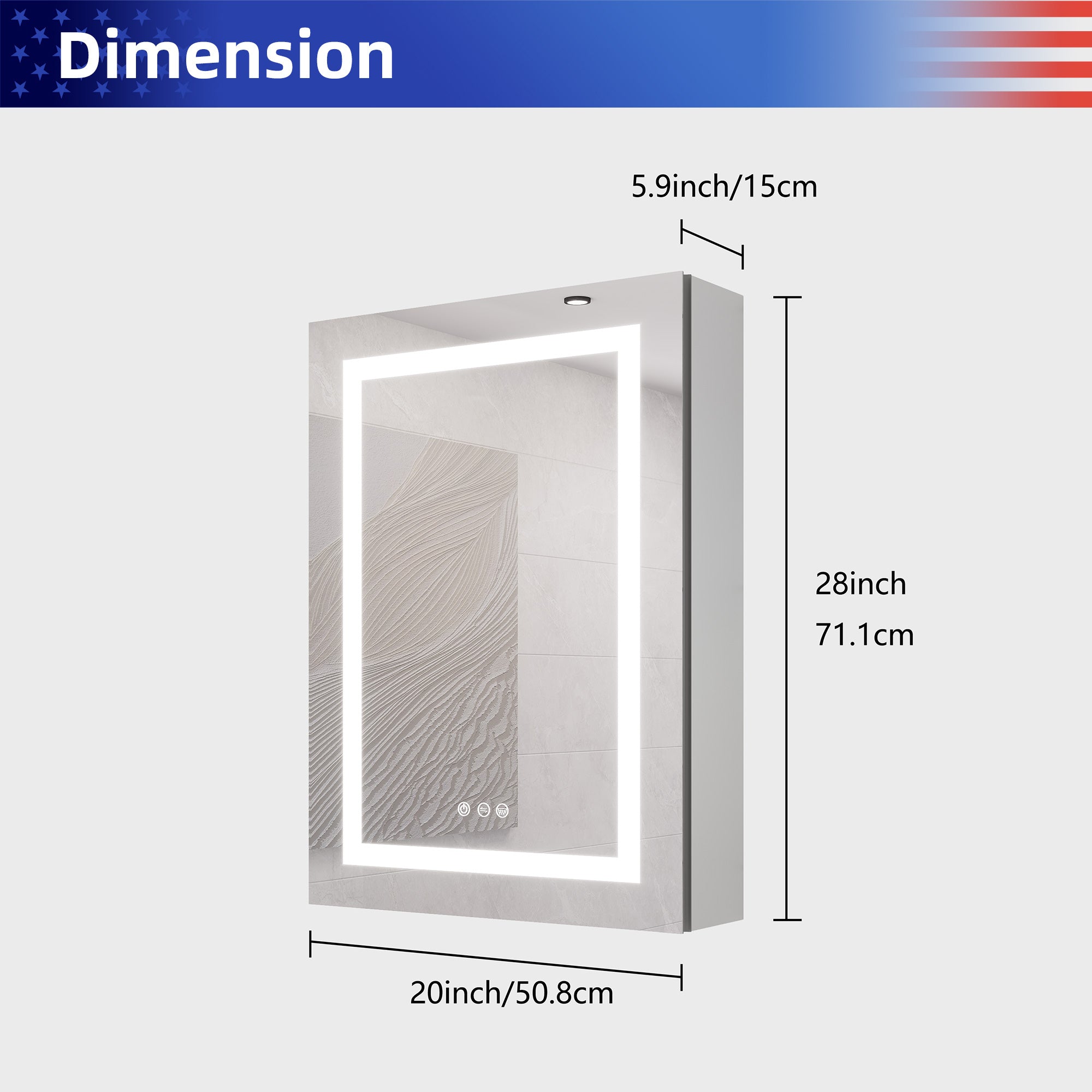 20 in W. x 28 in H. LED Lighting Surface Mount Medicine Cabinet with Mirror Defogger and 2 Adjustable shelves RX-MC09-2820