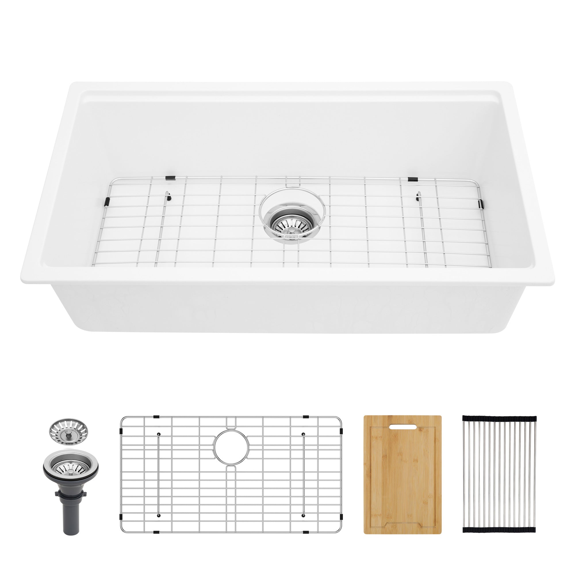 30" x 19" Undermount Single Bowl Quartz/Granite Composite Kitchen Sink with Workstation in Matte White RX-QS01-3019W