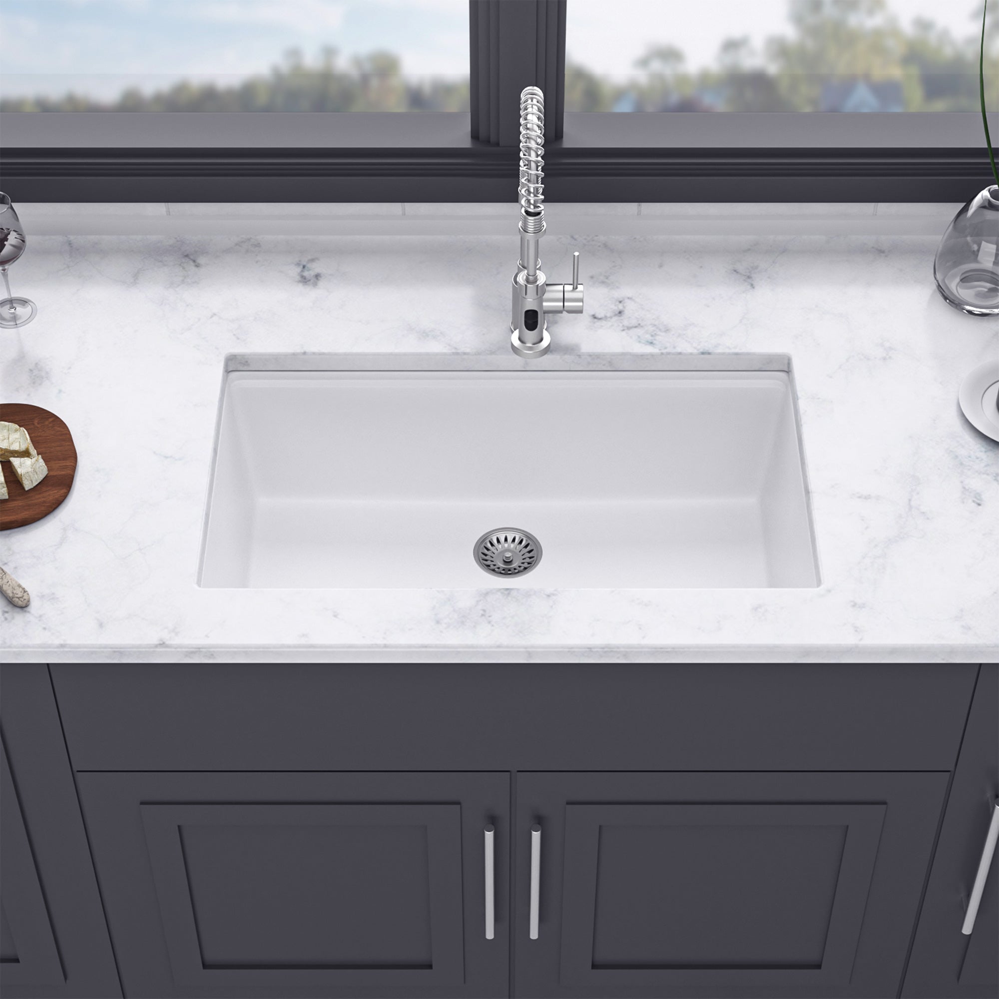 30" x 19" Undermount Single Bowl Quartz/Granite Composite Kitchen Sink with Workstation in Matte White RX-QS01-3019W