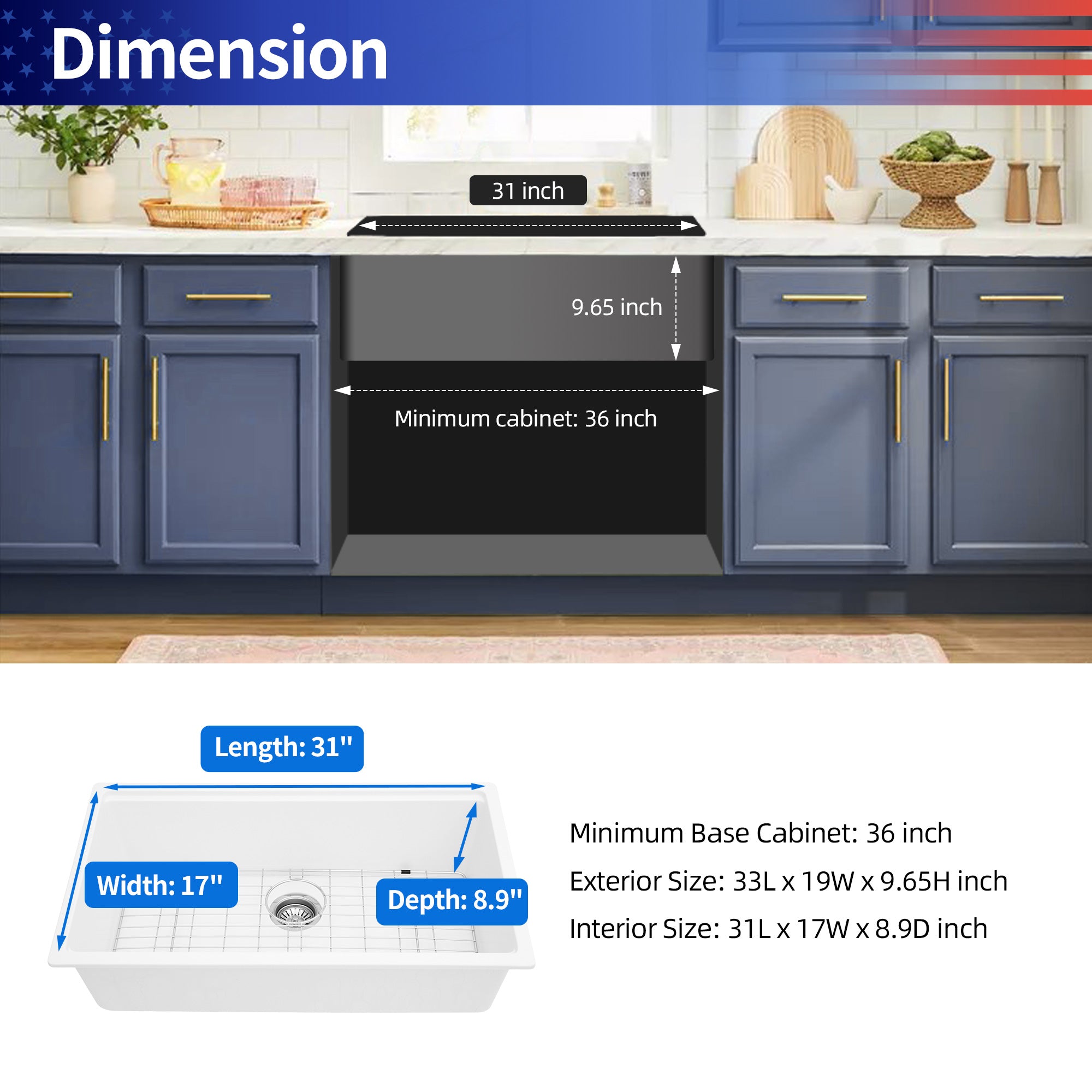 33" x 19" Undermount Single Bowl Quartz/Granite Composite Kitchen Sink with Workstation in Matte White RX-QS01-3319W