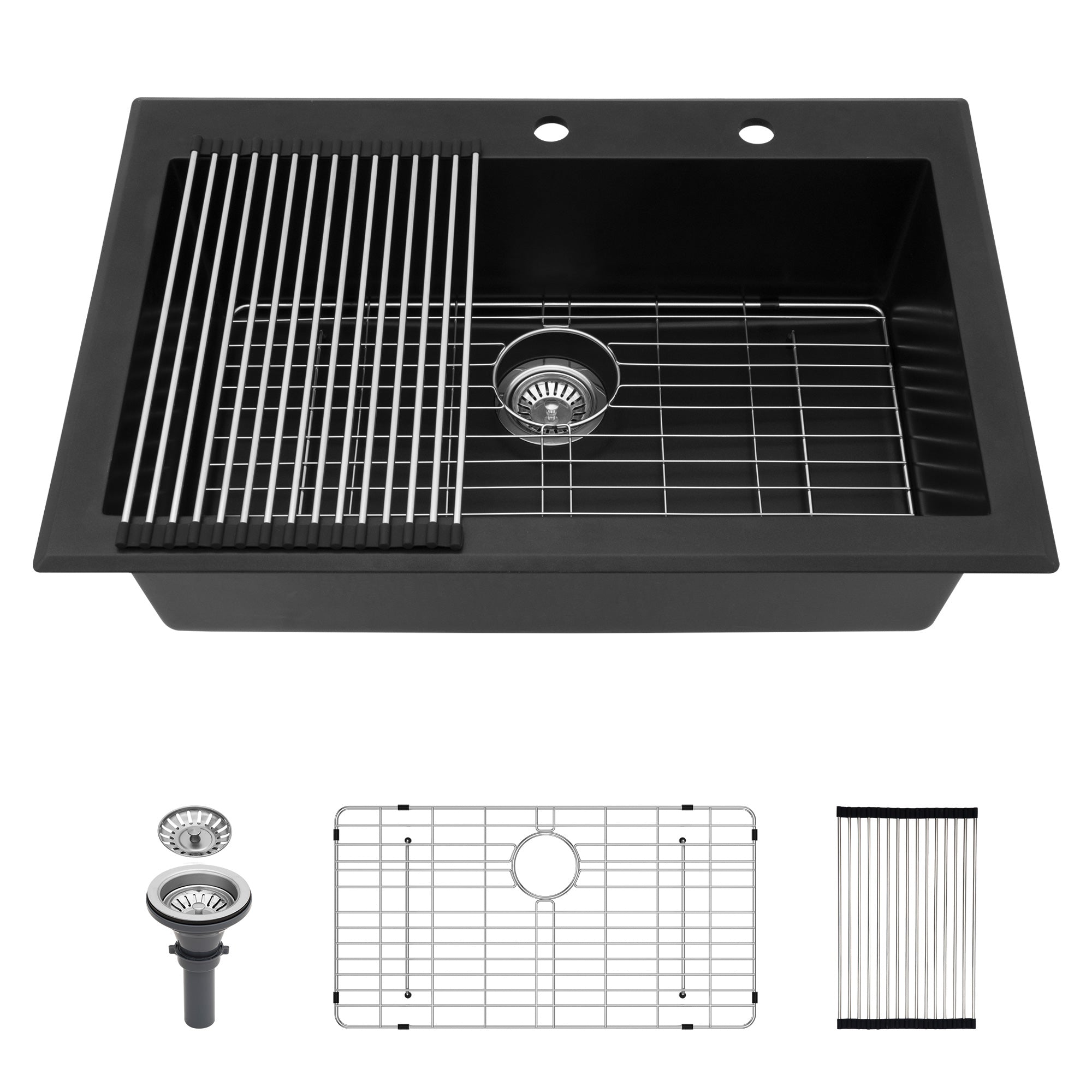 33" x 22" Drop-in Single Bowl Quartz/Granite Composite Kitchen Sink in Matte Black RX-QS02-3322B