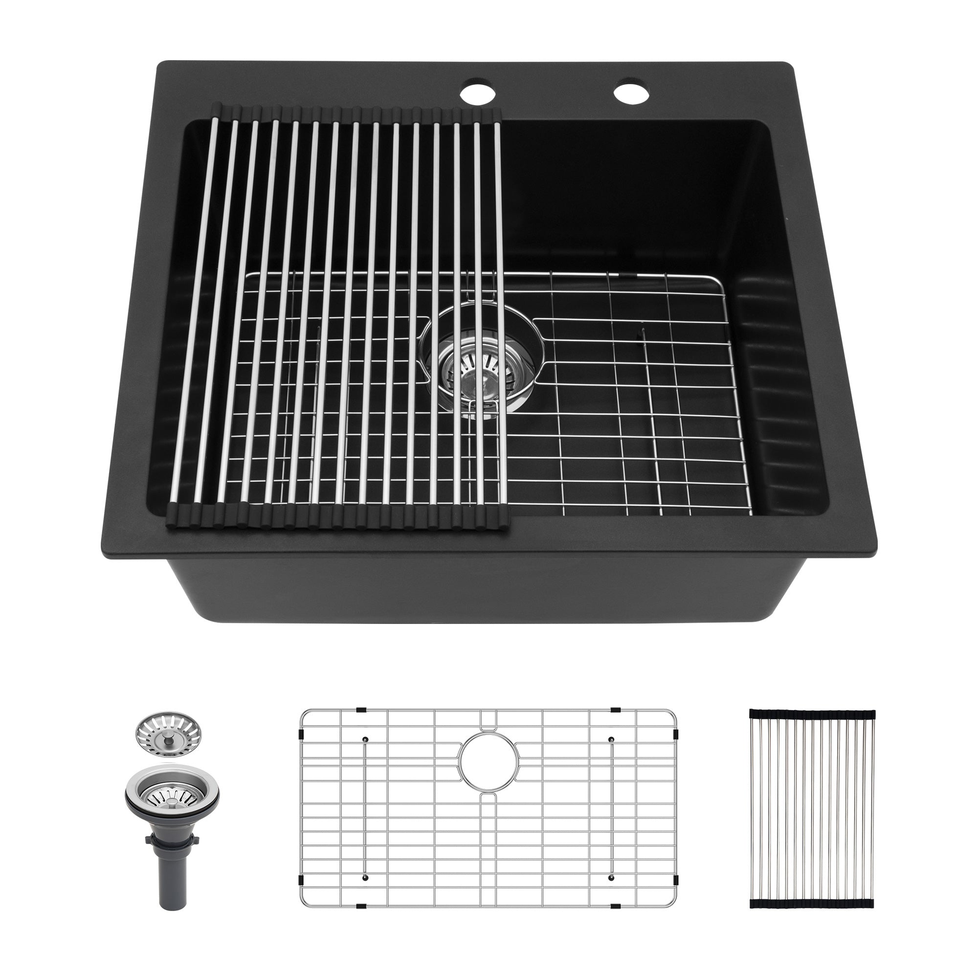 25" x 22" Drop-in Single Bowl Quartz/Granite Composite Kitchen Sink in Matte Black RX-QS03-2522B