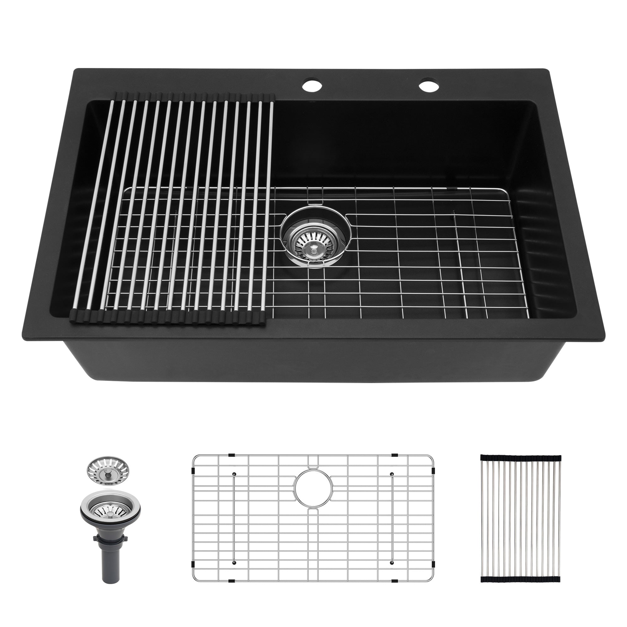 33" x 22" Drop-in Single Bowl Quartz/Granite Composite Kitchen Sink in Matte Black RX-QS03-3322B