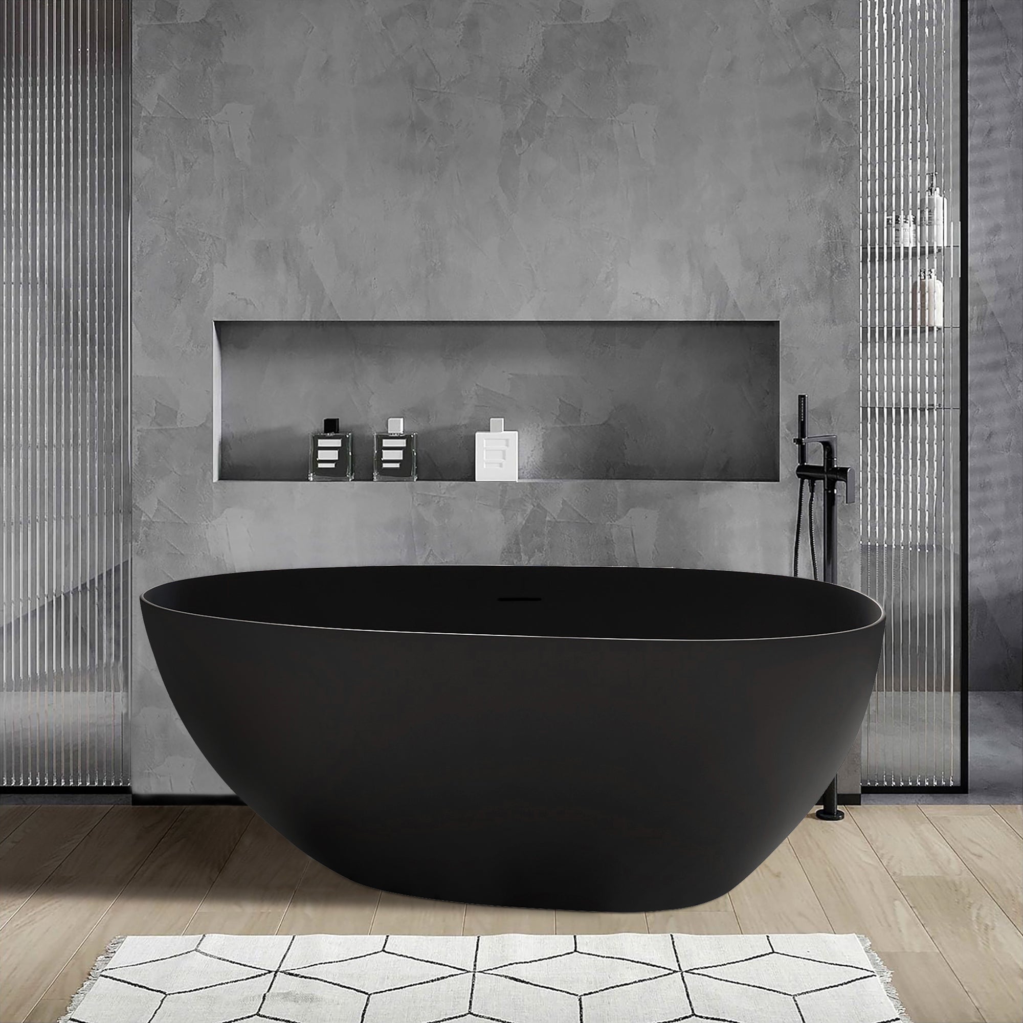 59" Oval Shaped Freestanding Solid Surface Soaking Bathtub with Overflow RX-S01-59MB