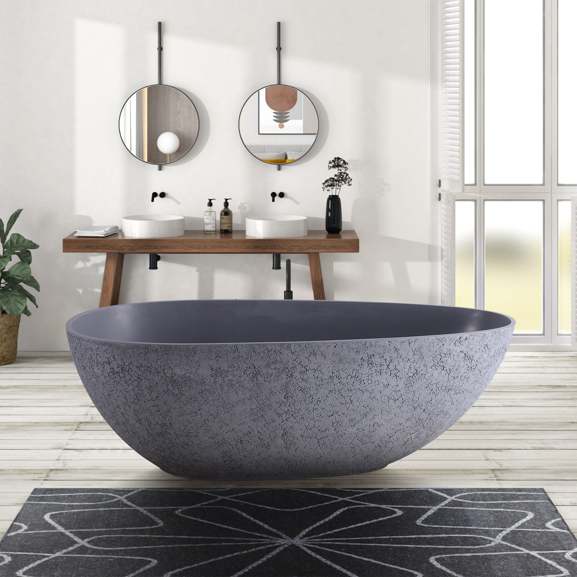 Baignoire autoportante en forme d'œuf de 65 po avec surface solide et trop-plein RX-S01-65CG