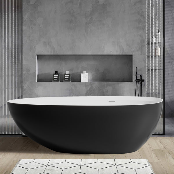 71" Egg Shaped Freestanding Solid Surface Soaking Bathtub with Overflow RX-S01-71BW