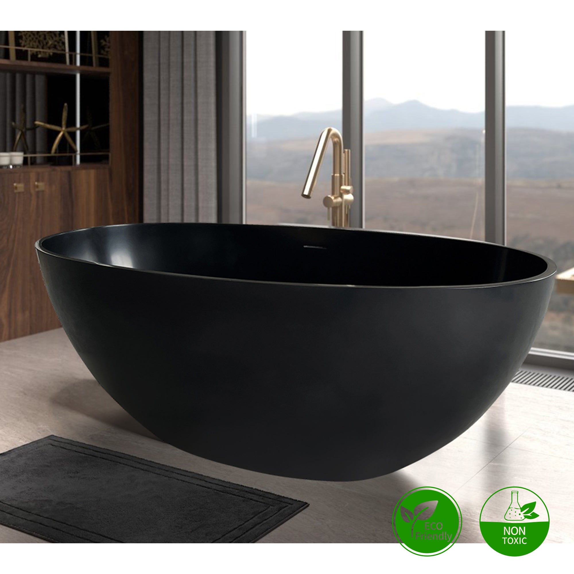 55" Oval Shaped Freestanding Solid Surface Soaking Bathtub with Overflow RX-S02-55MB