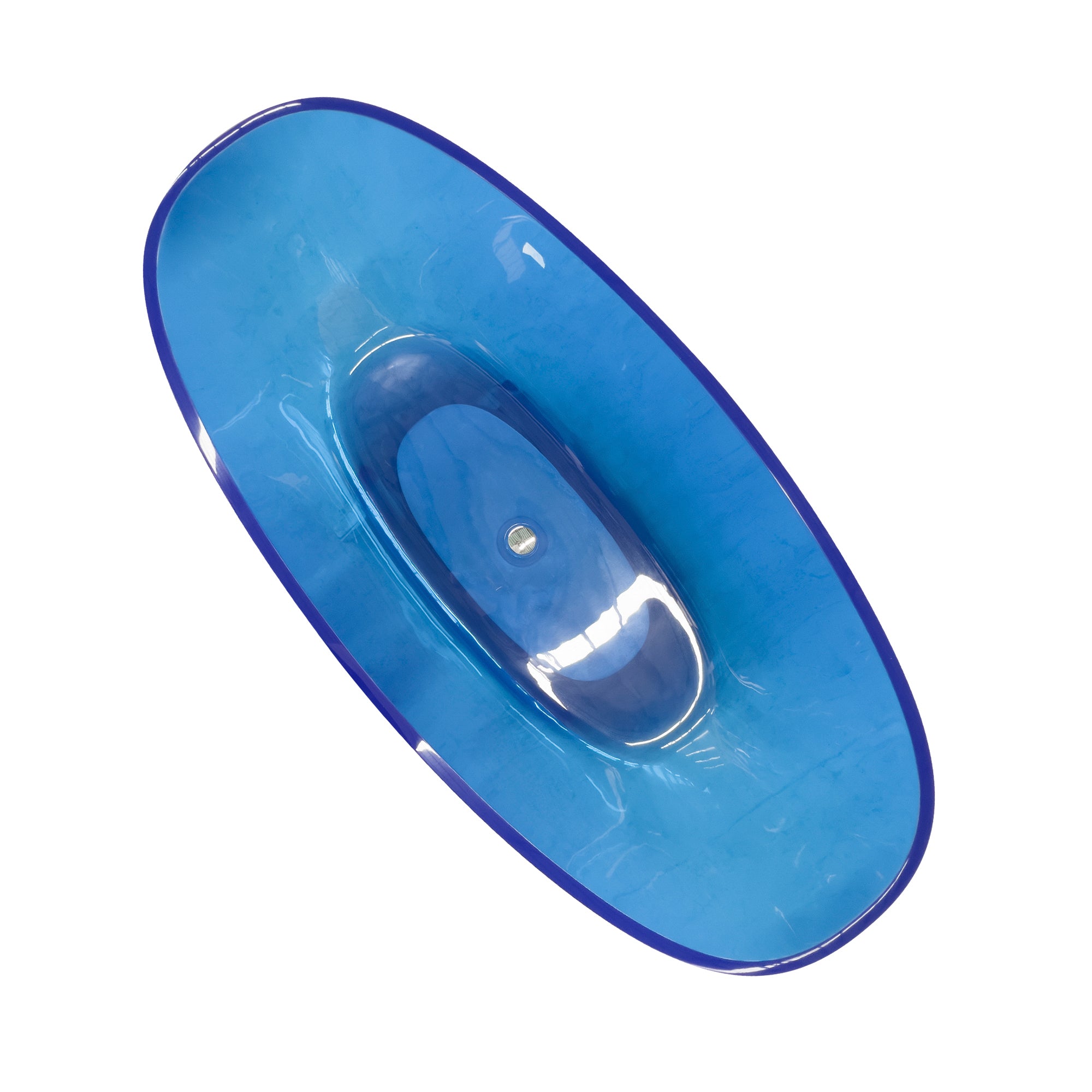 64" Oval Shaped Freestanding Solid Surface Soaking Bathtub in Transparent Blue RX-S02-64TBU