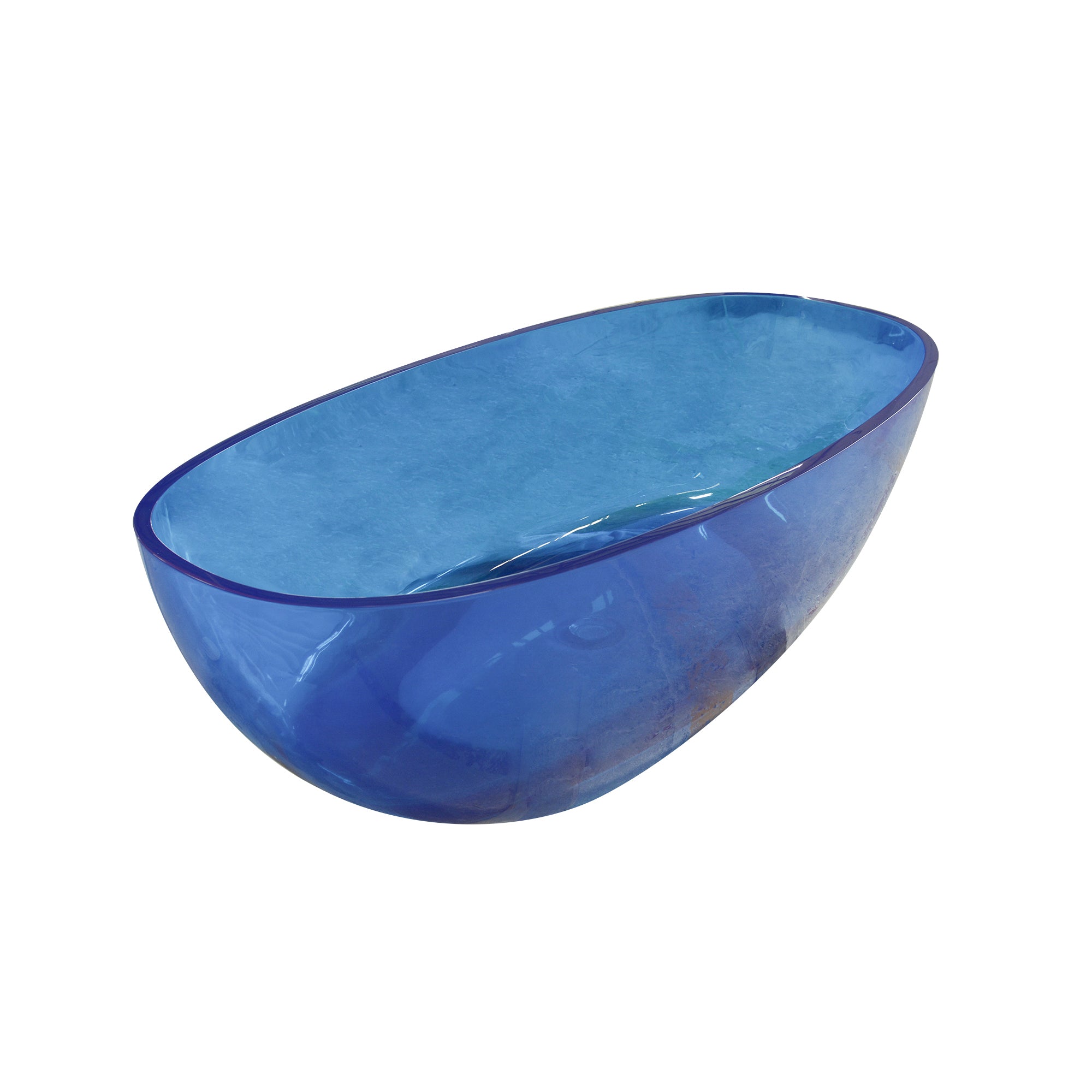 64" Oval Shaped Freestanding Solid Surface Soaking Bathtub in Transparent Blue RX-S02-64TBU