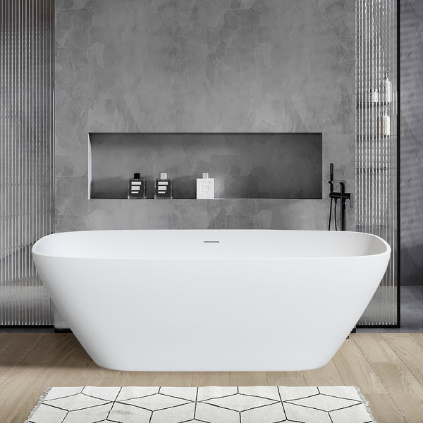 67" Oval Shaped Freestanding Solid Surface Soaking Bathtub with Overflow RX-S10-67