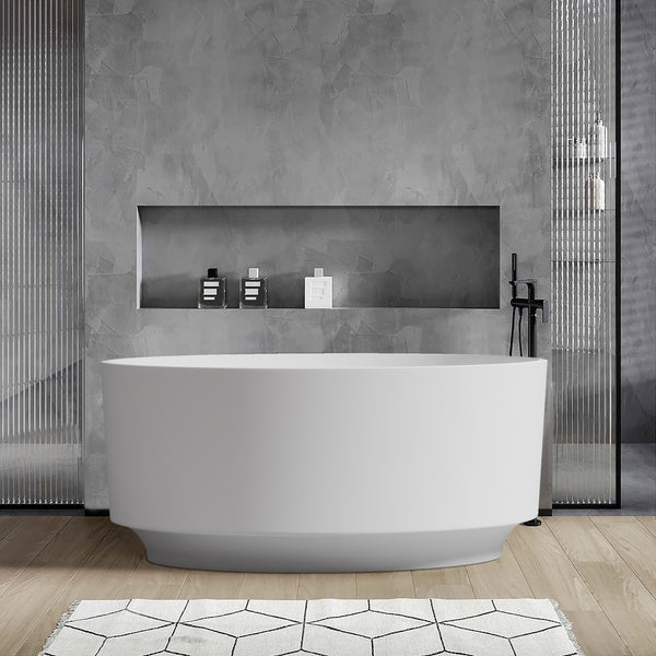 49" Oval Shaped Freestanding Solid Surface Soaking Bathtub with Overflow RX-S11-49