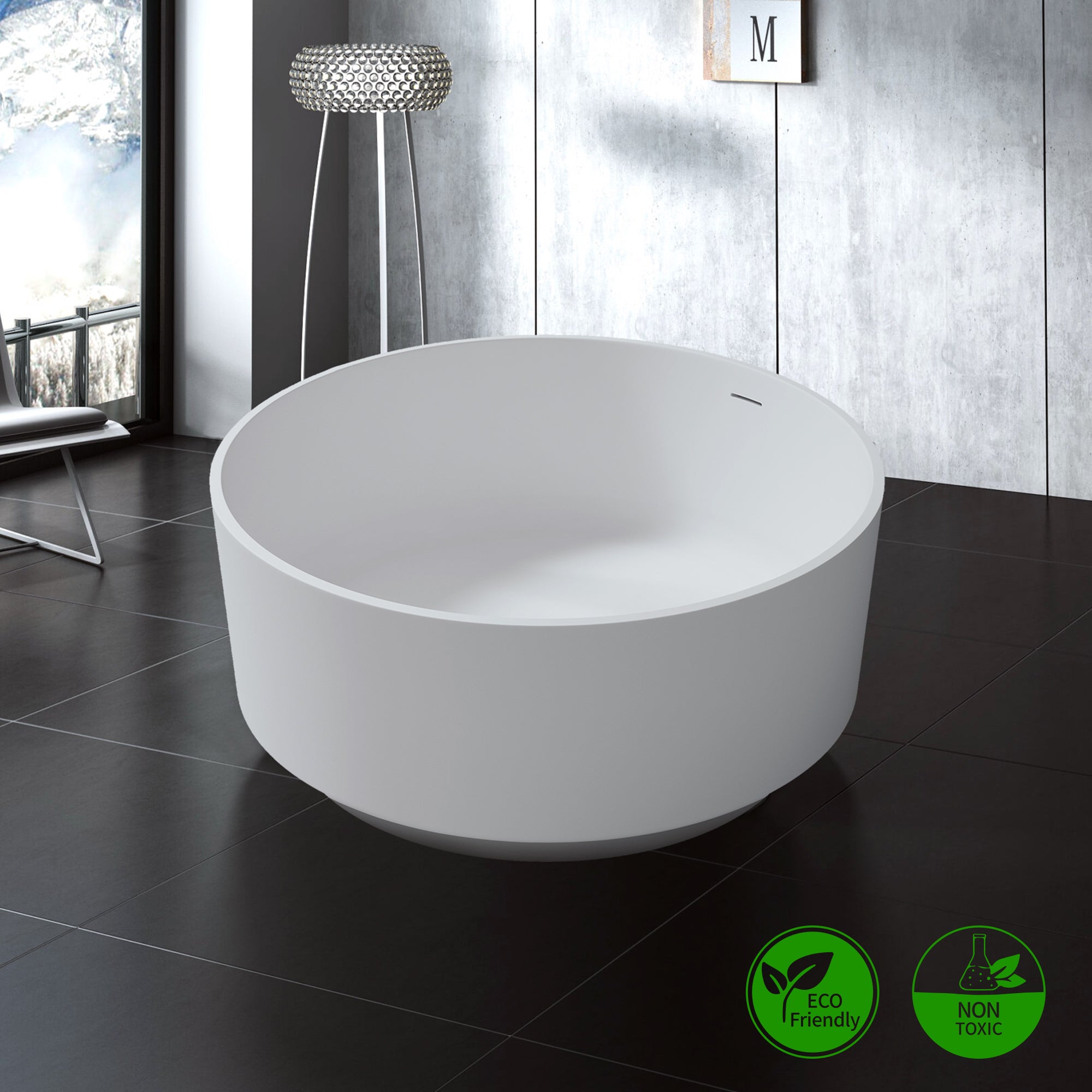49" Oval Shaped Freestanding Solid Surface Soaking Bathtub with Overflow RX-S11-49