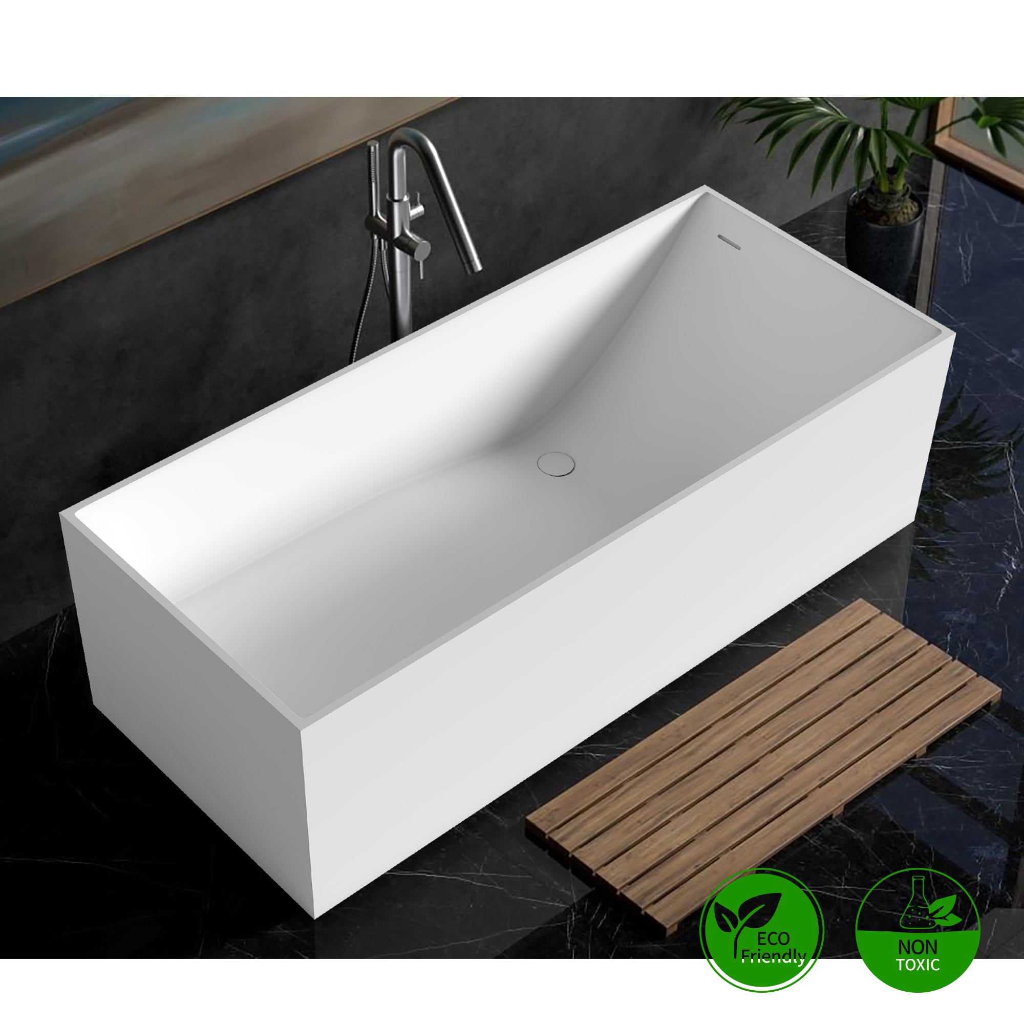 67" Oval Shaped Freestanding Solid Surface Soaking Bathtub with Overflow RX-S13-67