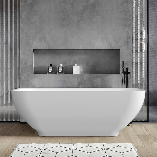 63" Oval Shaped Freestanding Solid Surface Soaking Bathtub with Overflow RX-S14-63