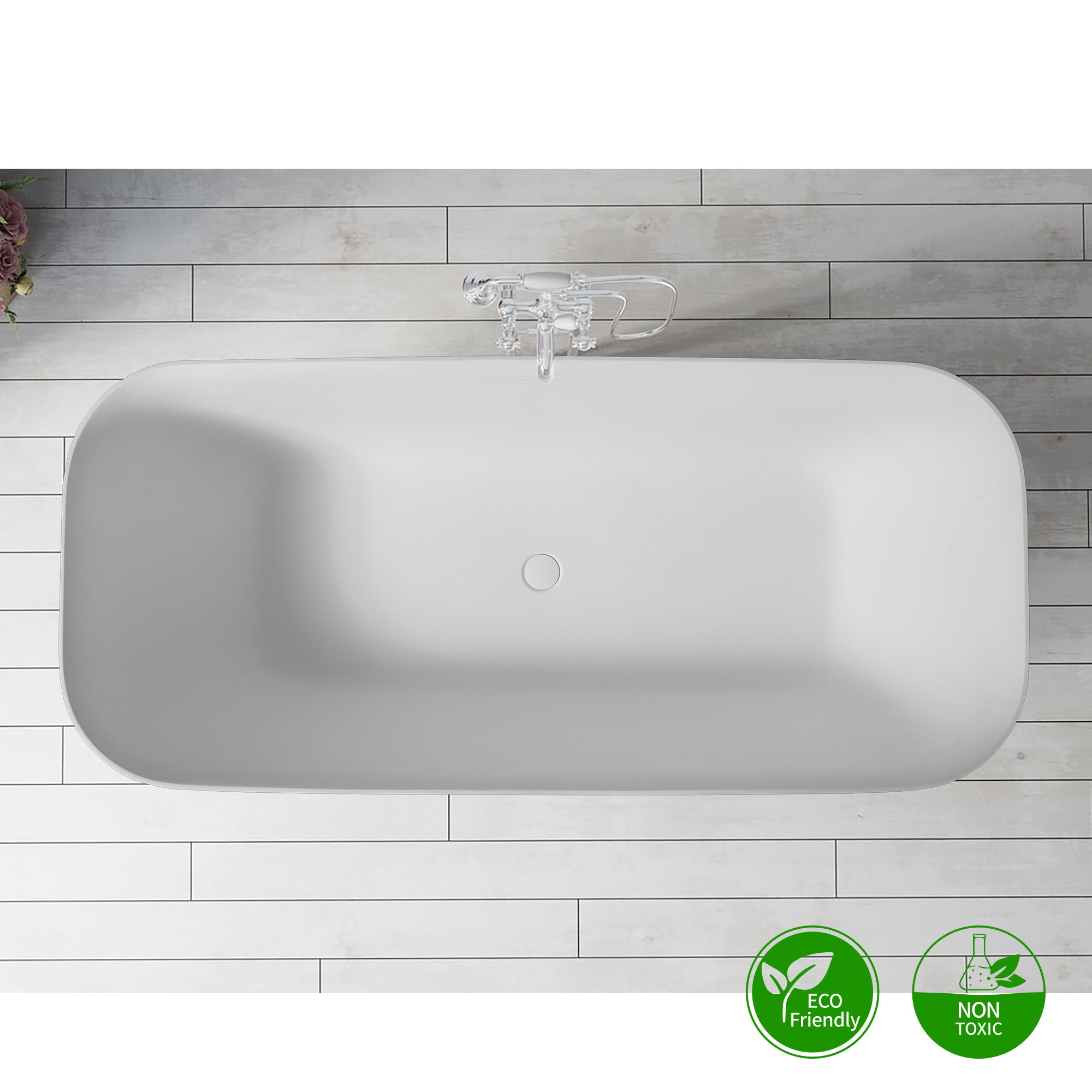 63" Oval Shaped Freestanding Solid Surface Soaking Bathtub with Overflow RX-S14-63