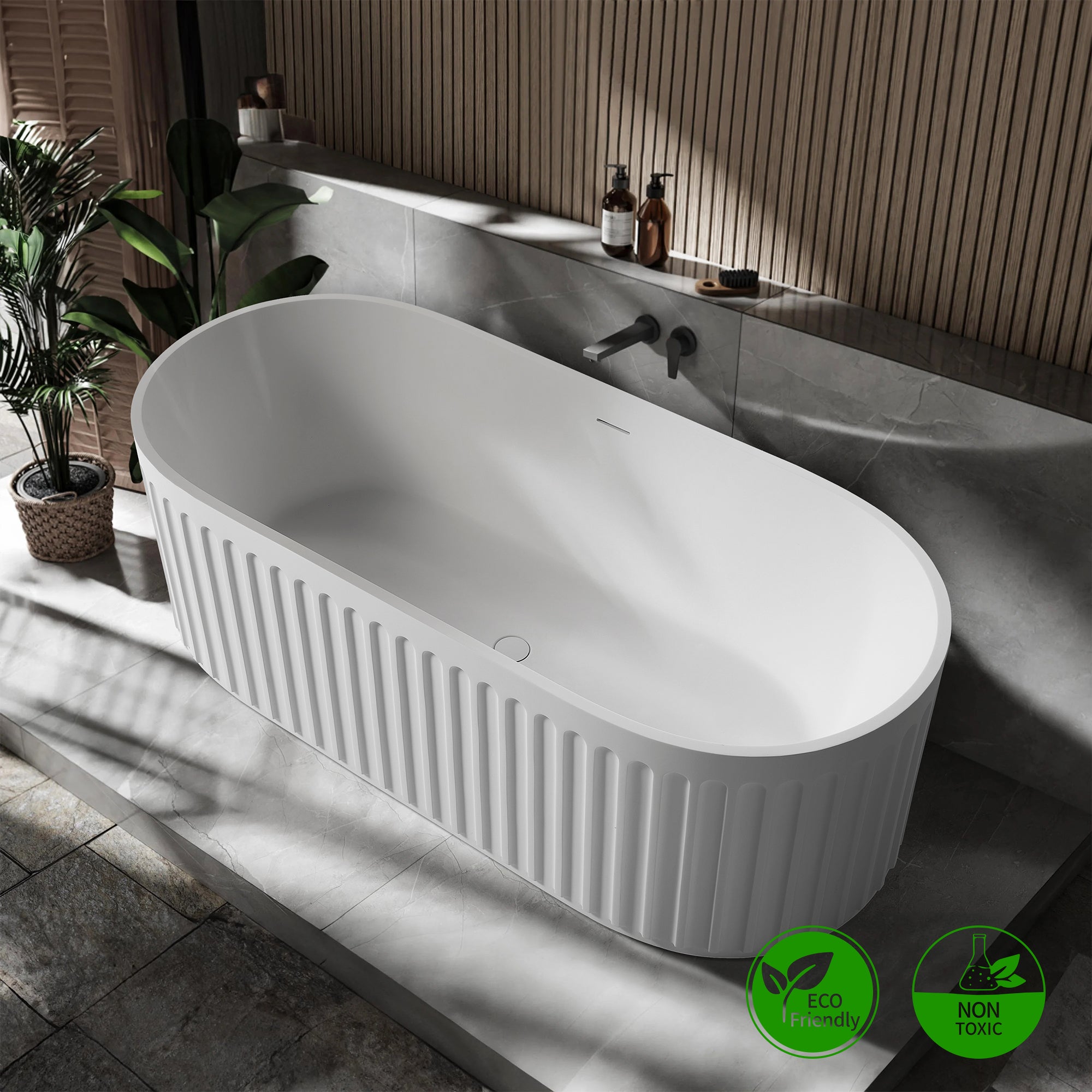 67" Oval Shaped Freestanding Solid Surface Soaking Bathtub with Overflow RX-S15-67